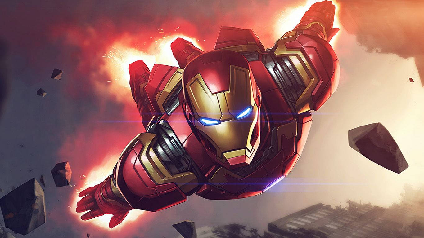 1366 x 768 Marvel Летящий Железный человек Обои