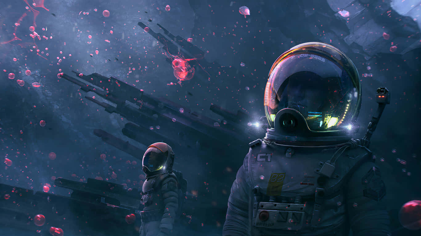 1366x768 HD Desktop Астронавты Обои