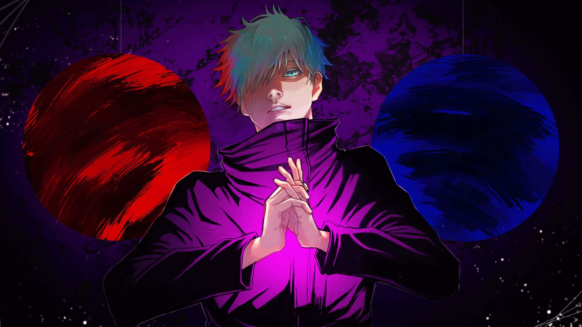 1920x1080 Аниме Jujutsu Kaisen Красный Фиолетовый Синий Обои