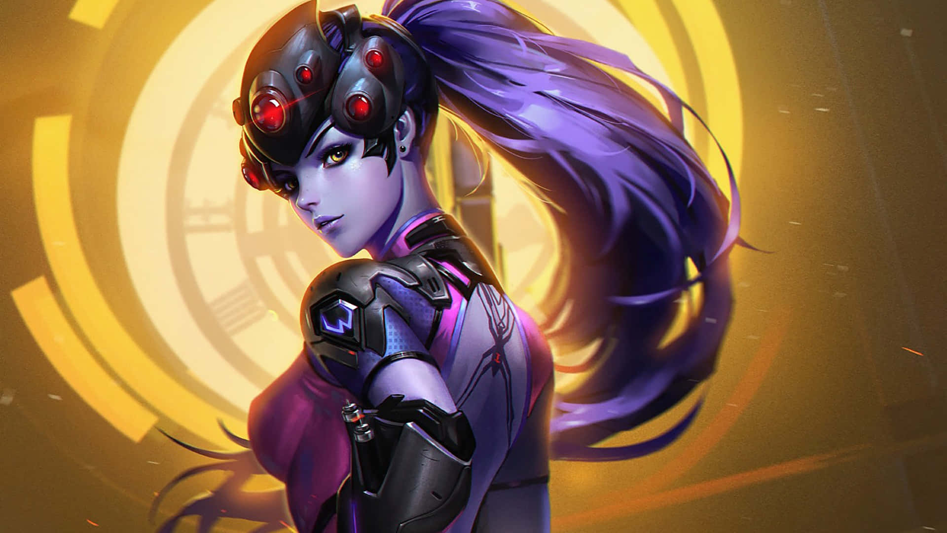 1920x1080 Overwatch Widowmaker фиолетовый фон Обои
