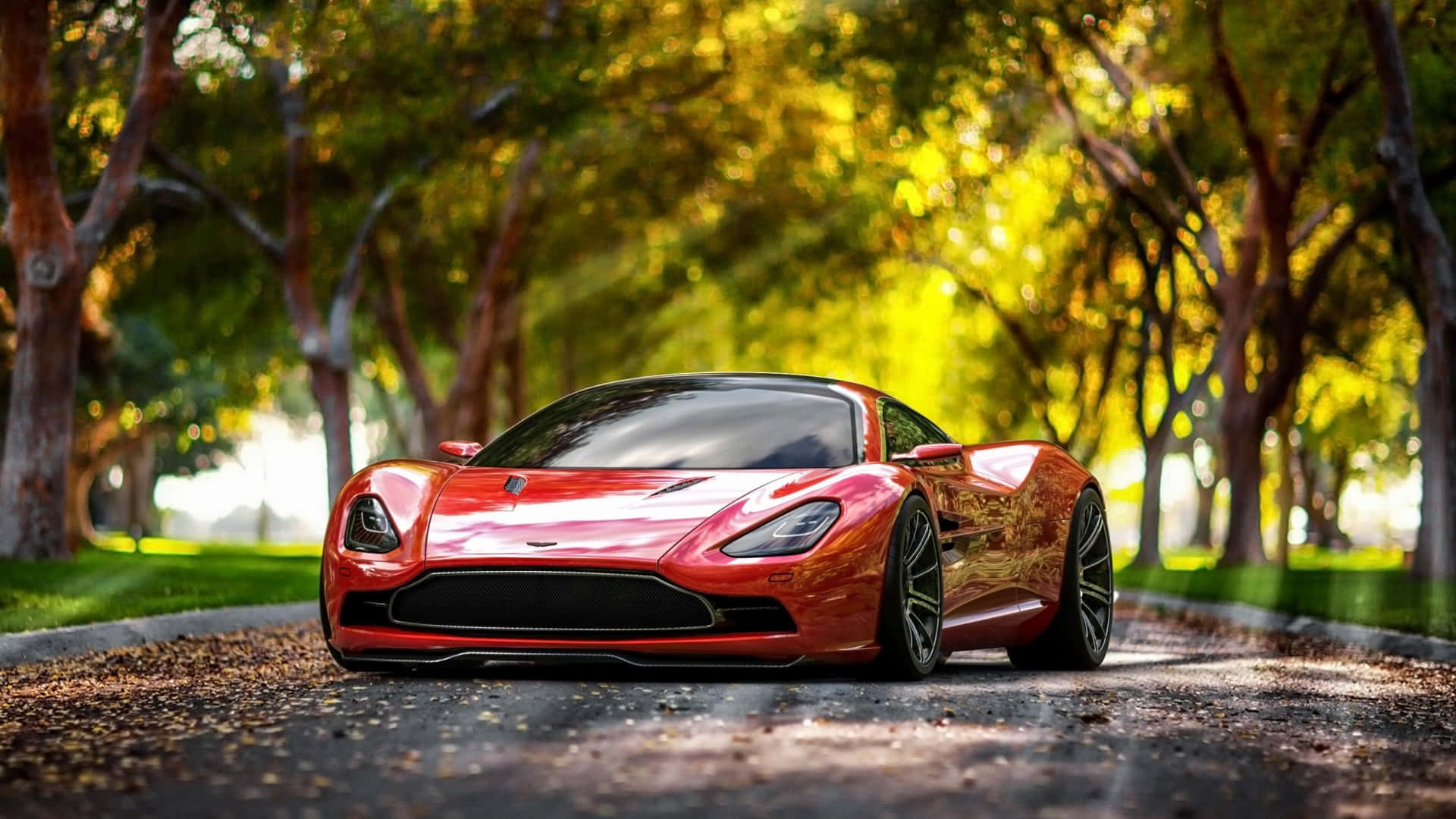 1920x1080 Красный автомобиль Aston Martin Обои