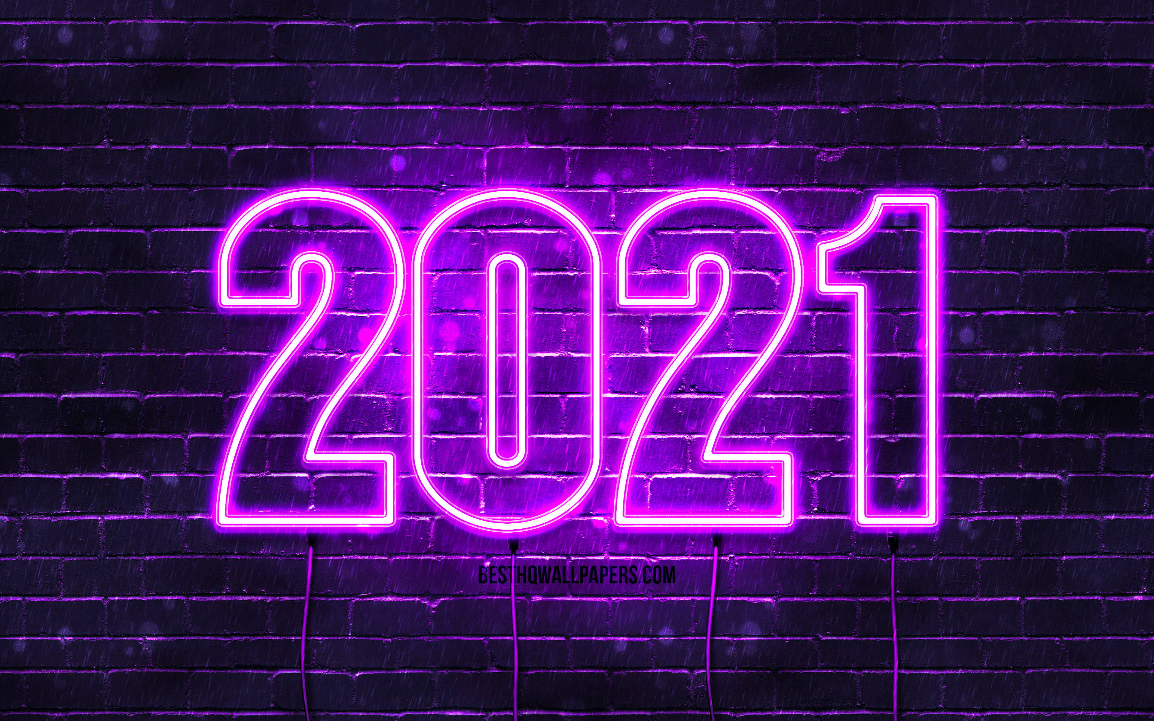 Неоновое фиолетовое поздравление с Новым 2021 годом Обои