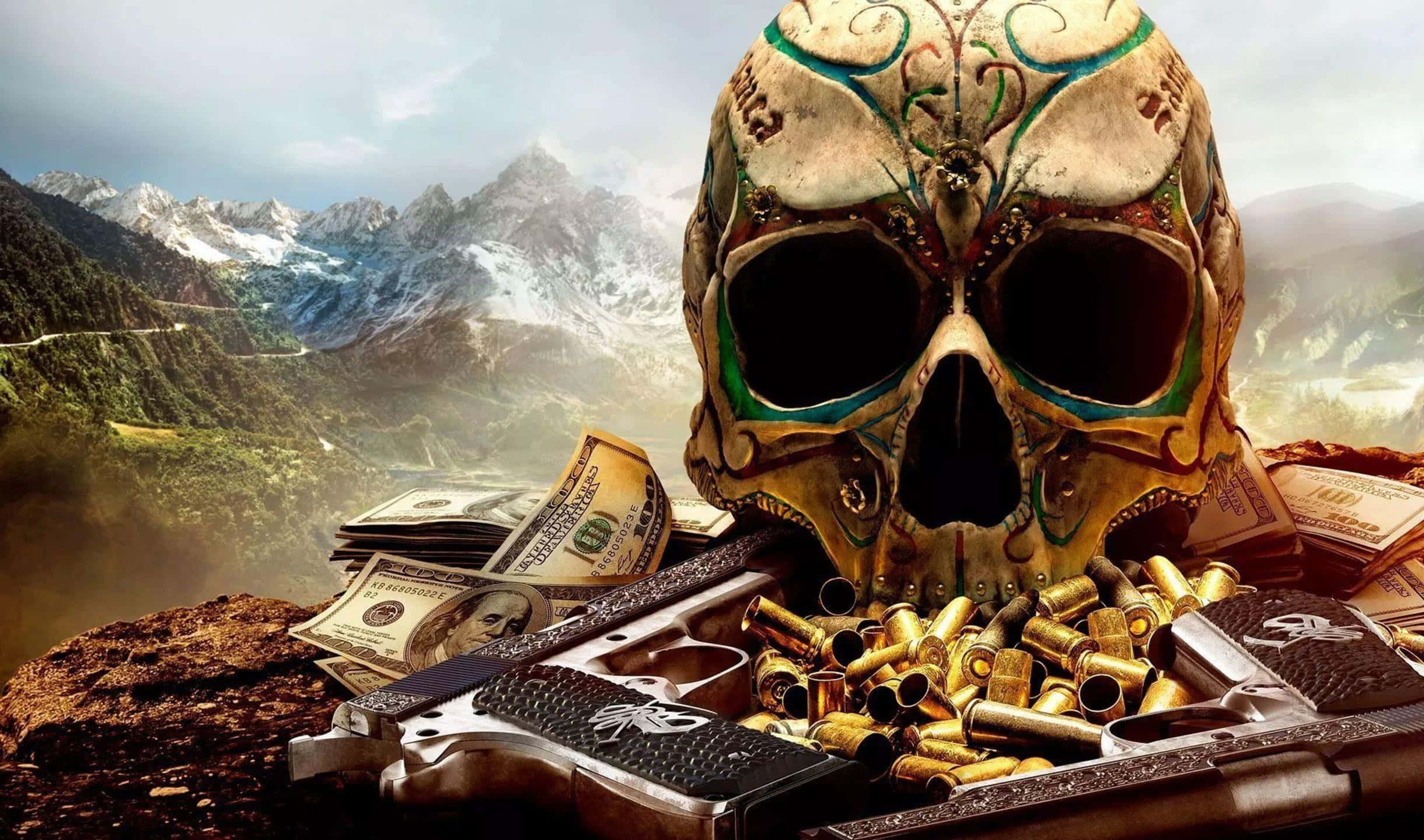 2440x1440 Ghost Recon Wildlands Череп с пулями на фоне Обои