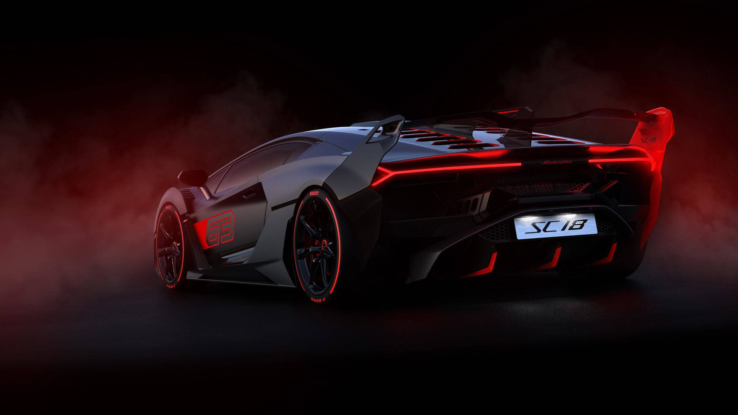 2560x1440 Автомобиль Красный и Черный Lamborghini Aventador Обои