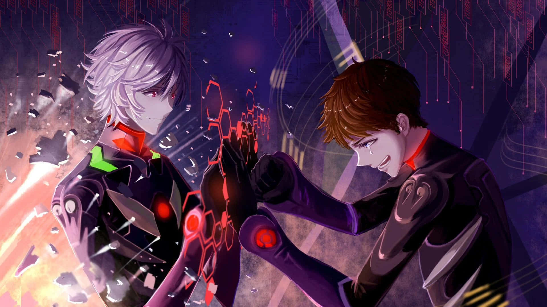 Синдзи Икари защищает Токио-3 от надвигающейся опасности в Neon Genesis Evangelion Обои
