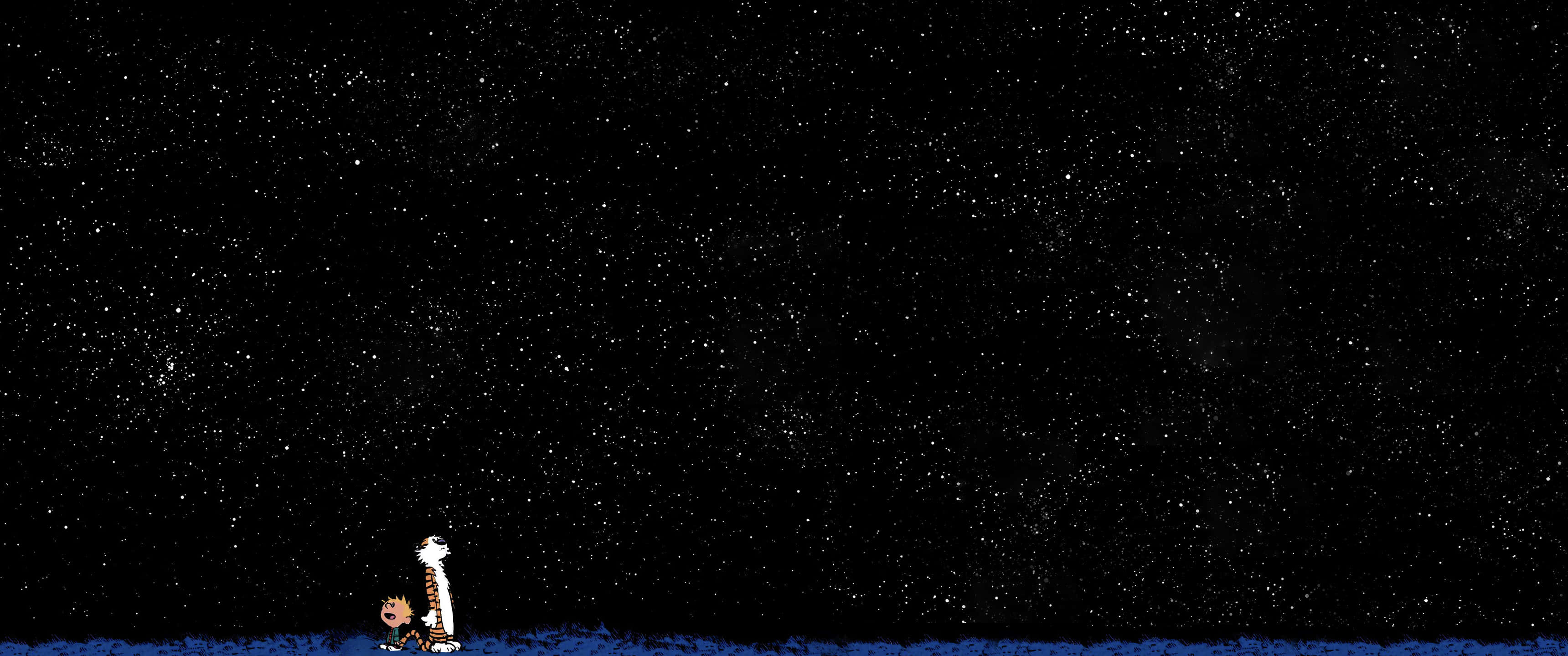 3440x1440 Космос с Кальвином и Гоббсом Обои
