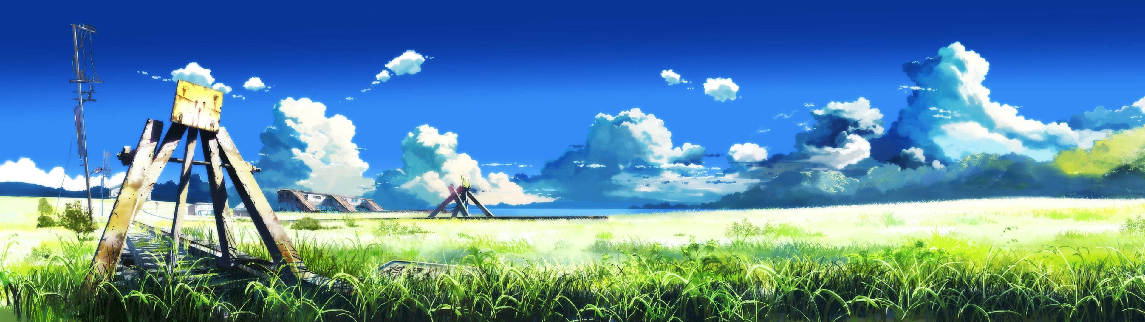 3840x1080 4K Сельская железная дорога Обои