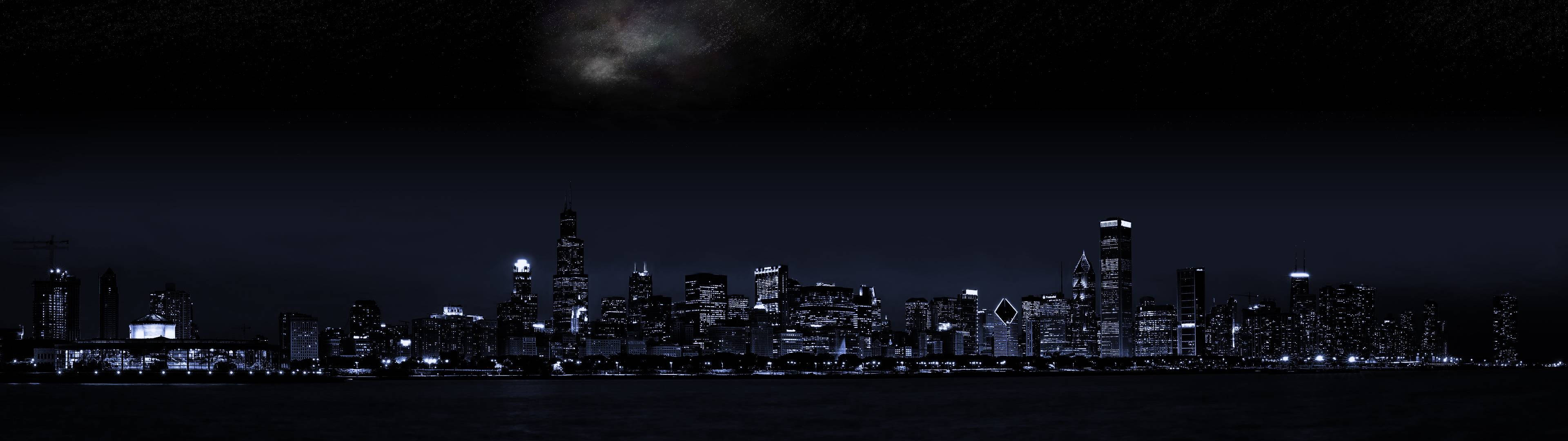 3840x1080 HD ночной пейзаж для двух мониторов Обои