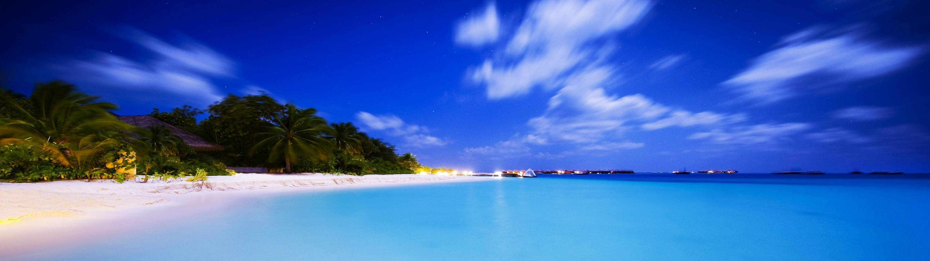 3840x1080 HD пляж для двух мониторов Обои