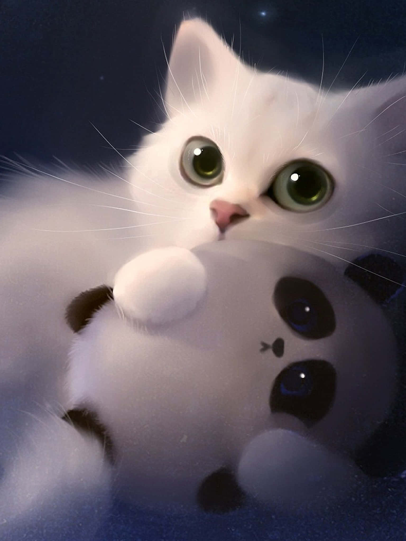 Милый белый 3D кот Обои