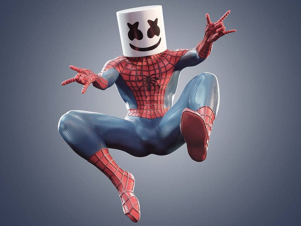 3D забавный Человек-паук в маске Marshmello Обои