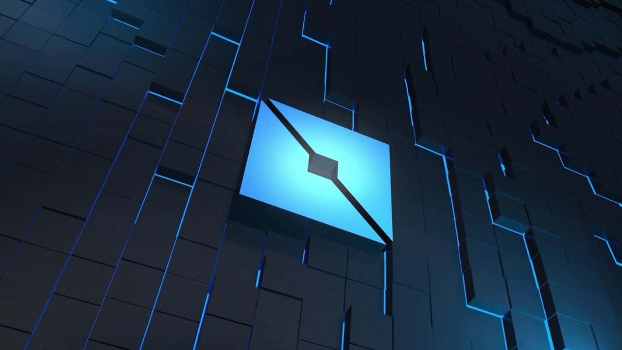 3D-логотип Roblox в виде синего квадрата Обои