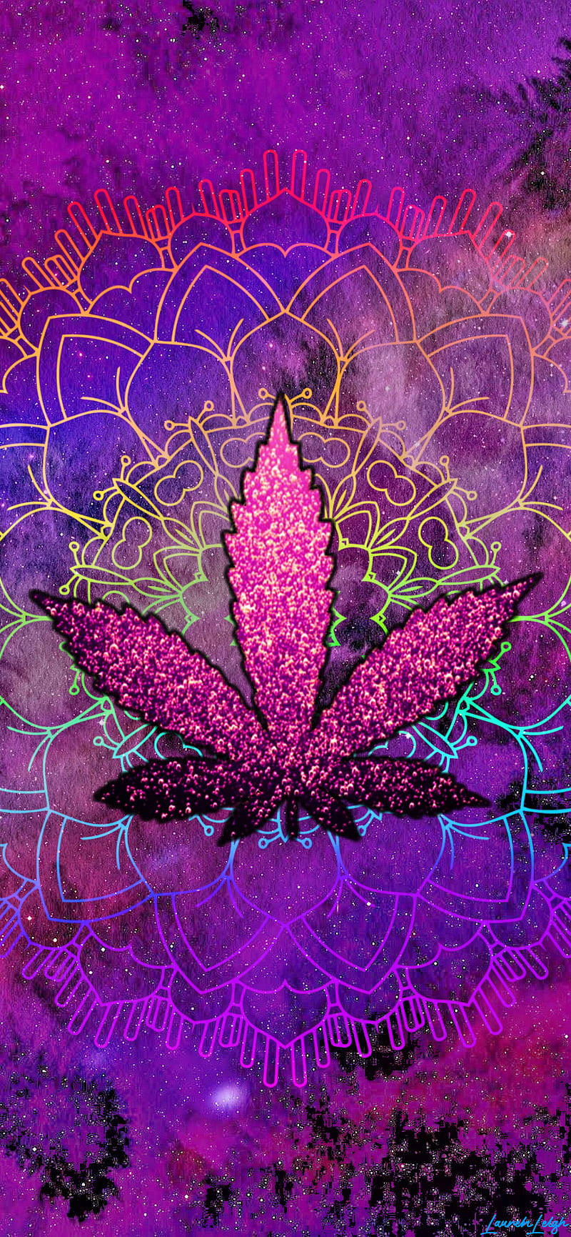 420 Фиолетовый Глиттер с Листом Марихуаны Обои