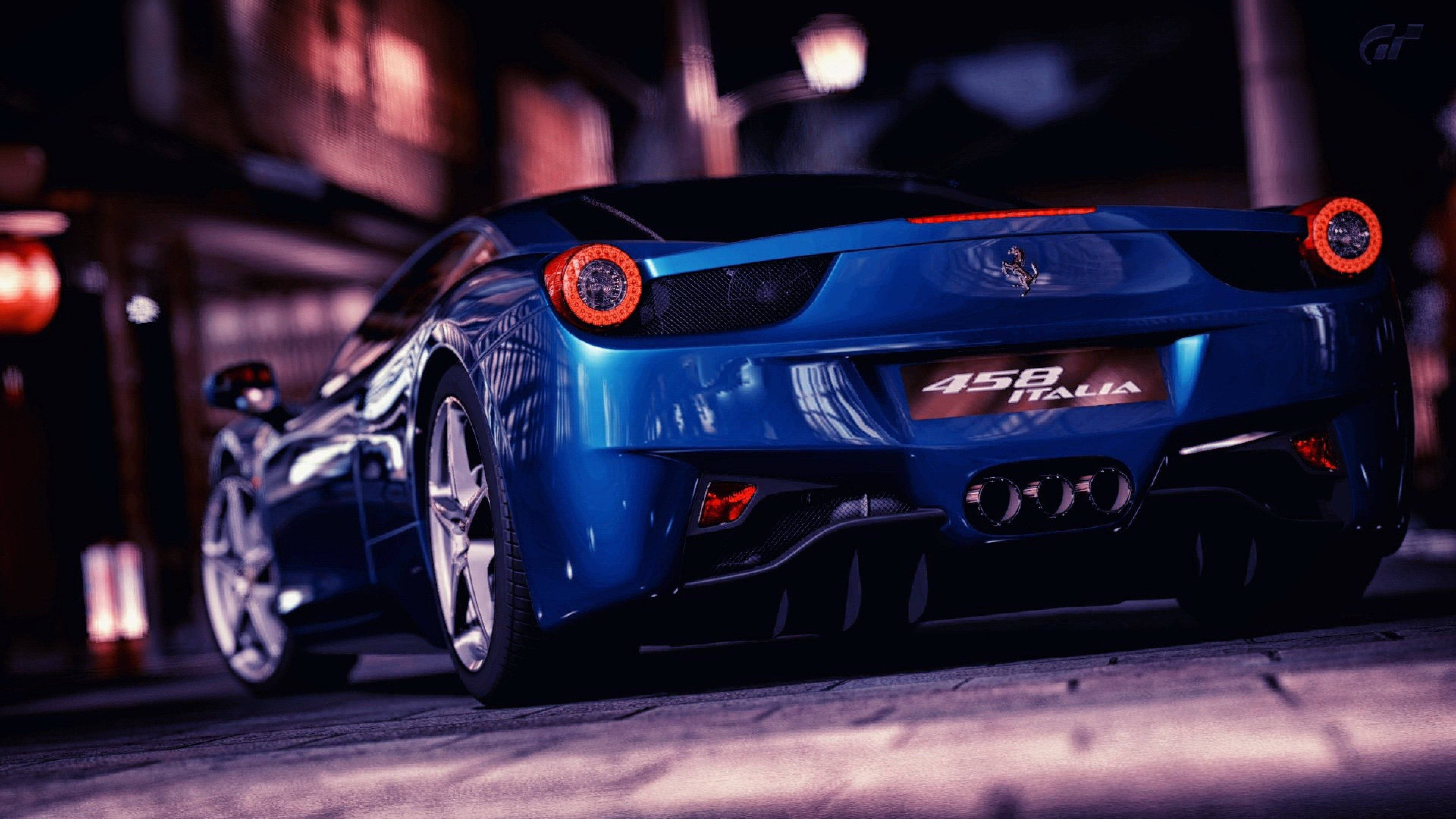 Автомобиль 4K Синий 458 Italia Ferrari Обои