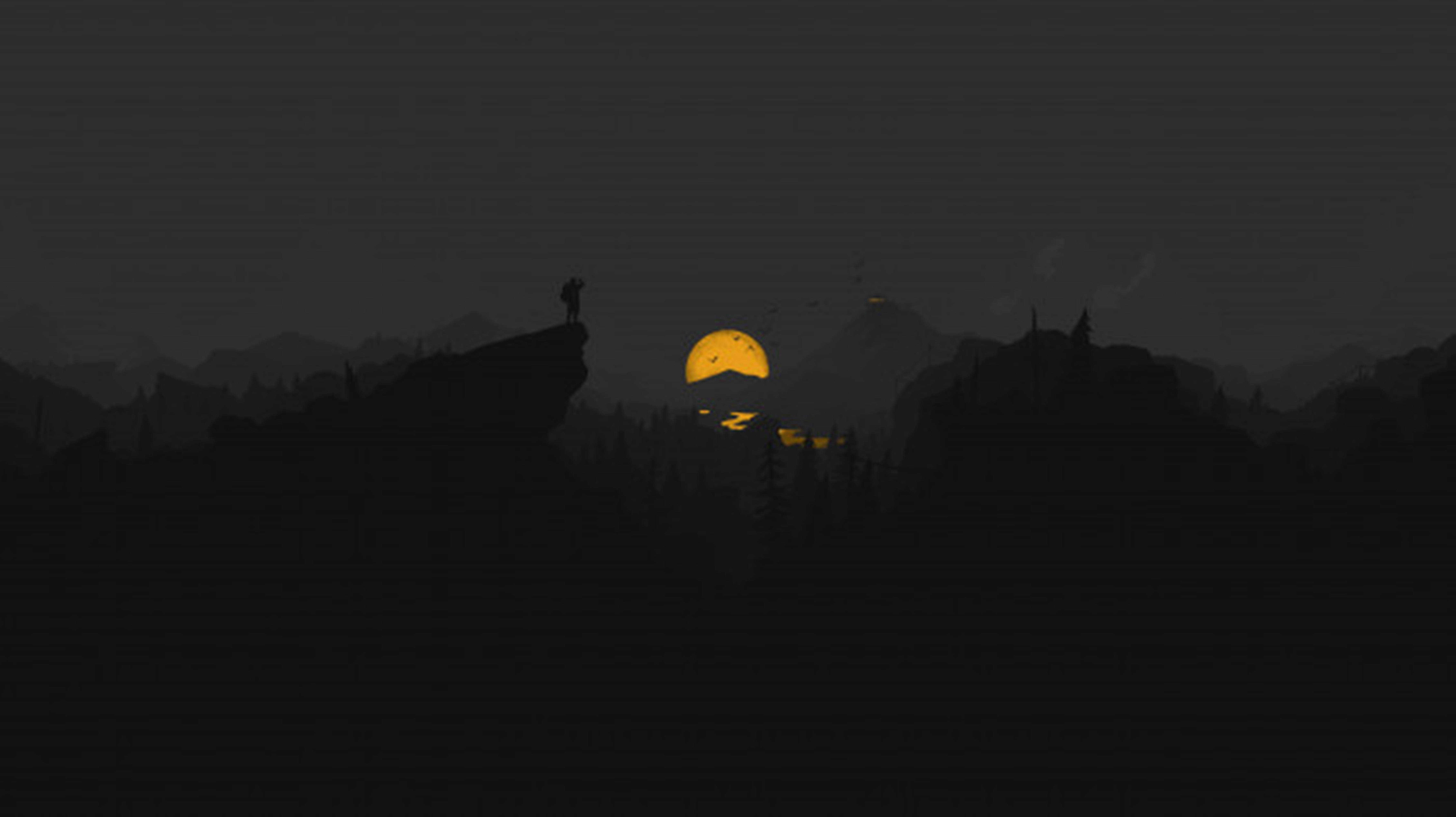 4K Firewatch Желтая Луна Река Обои