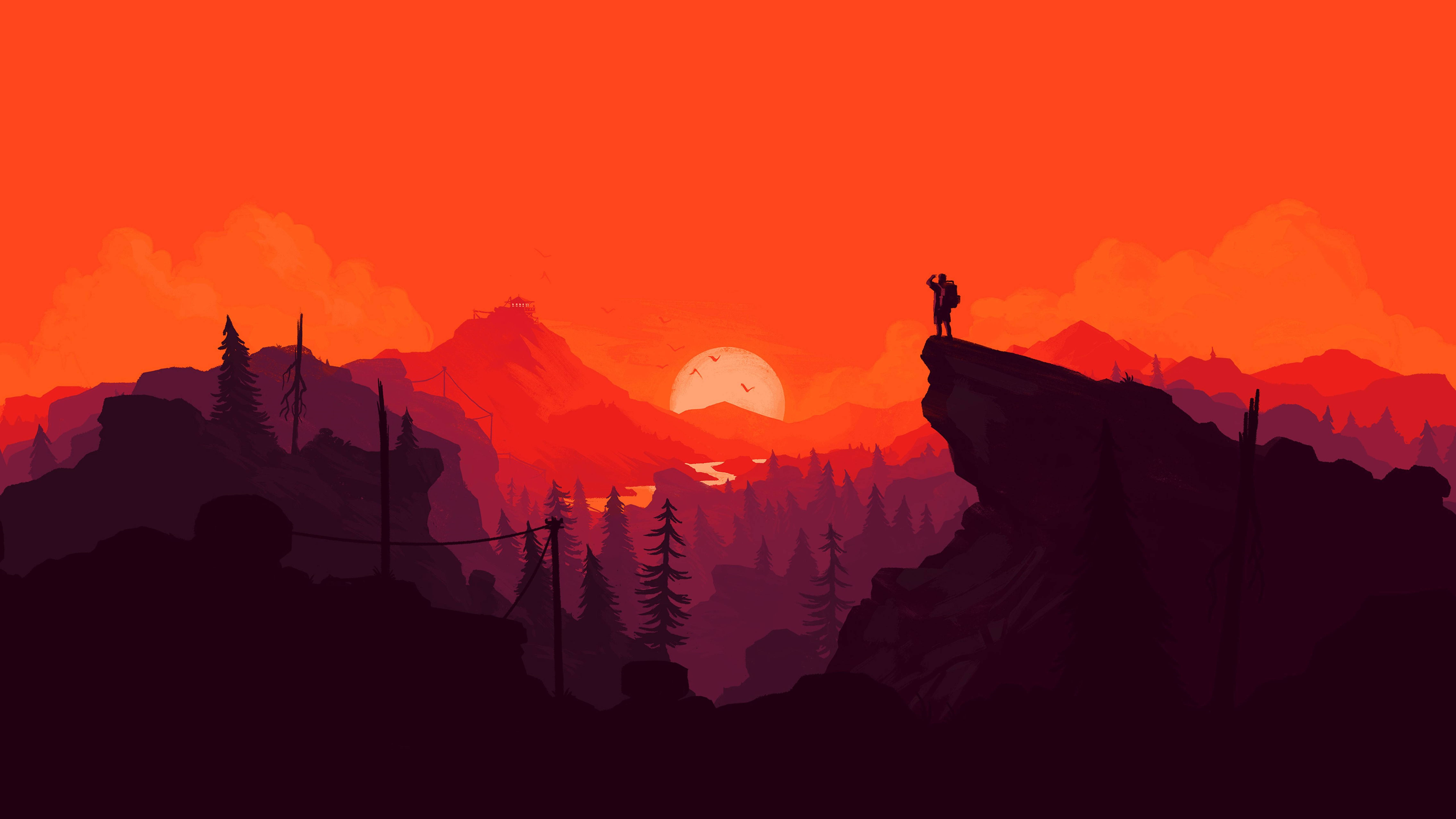 4K Firewatch Турист на Красных Горах Обои