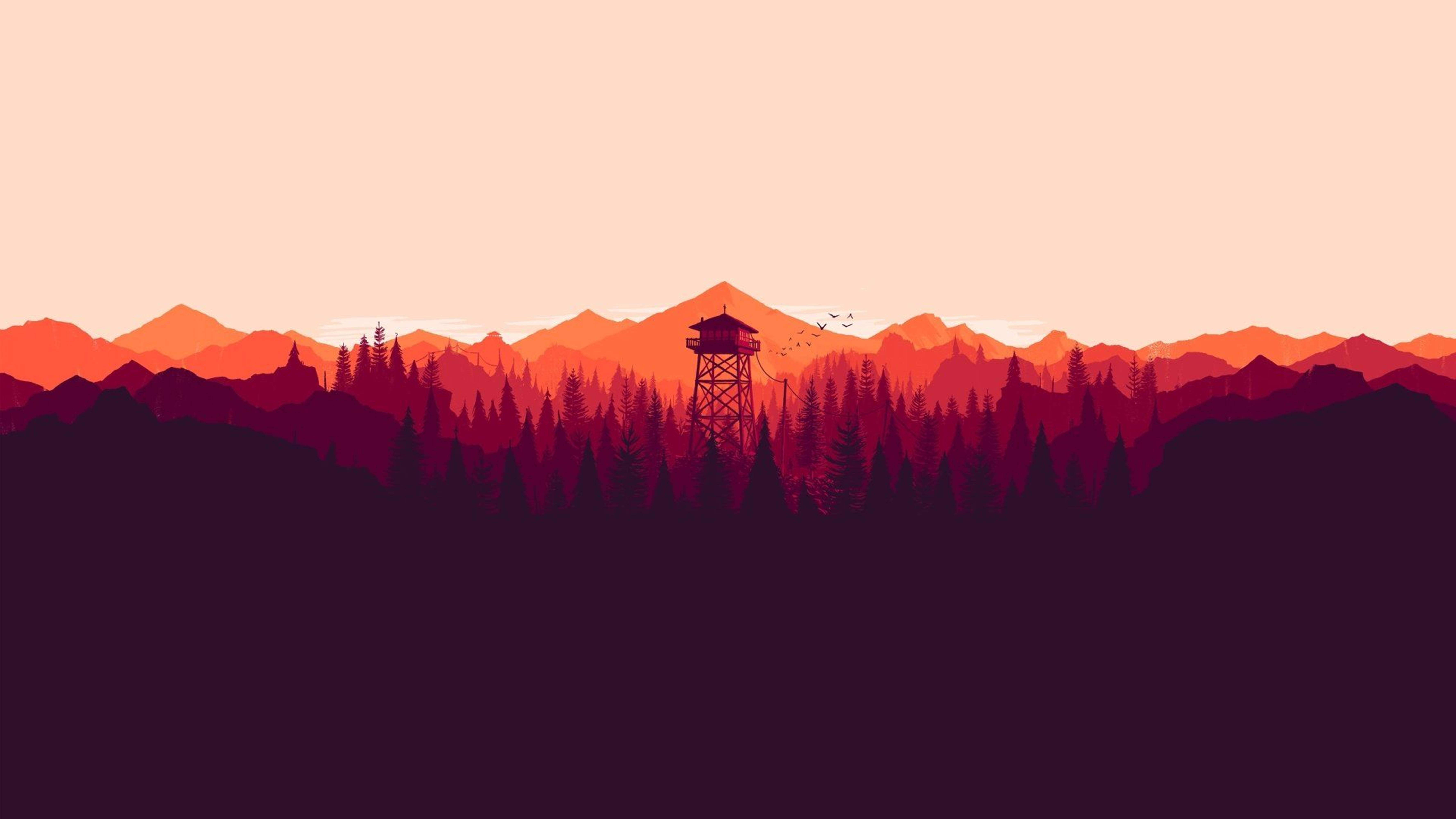 4K Firewatch Tower Градиент Фиолетовый Обои