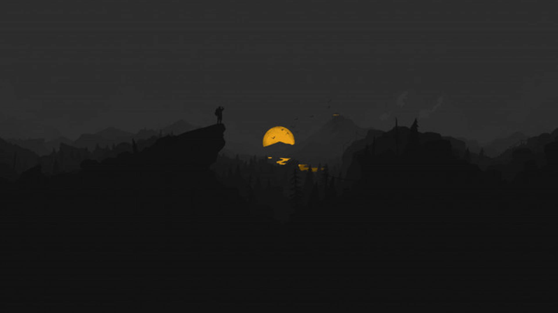 4K Firewatch Желтая Луна Река