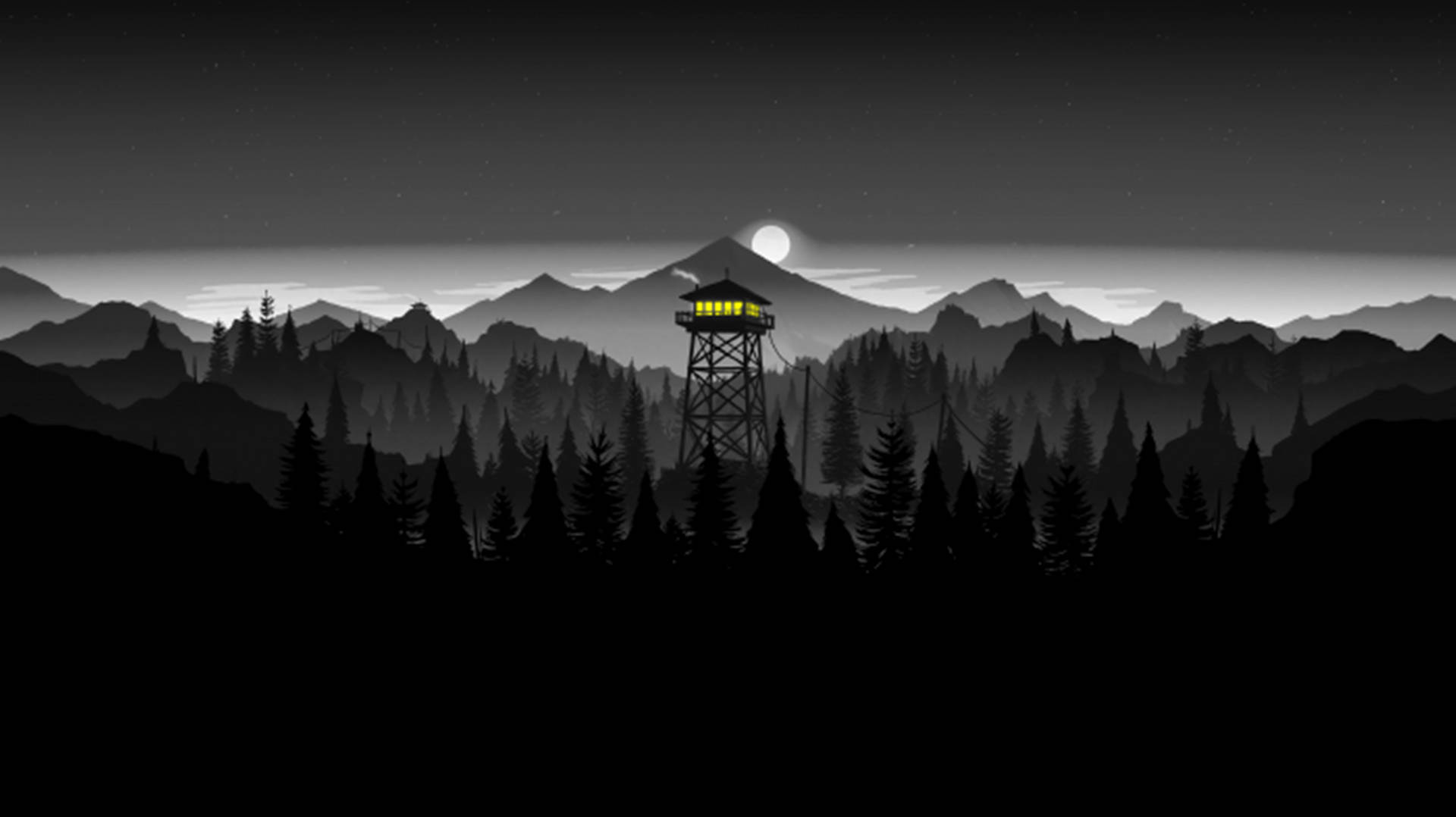 4K Firewatch Черные горы и леса Обои