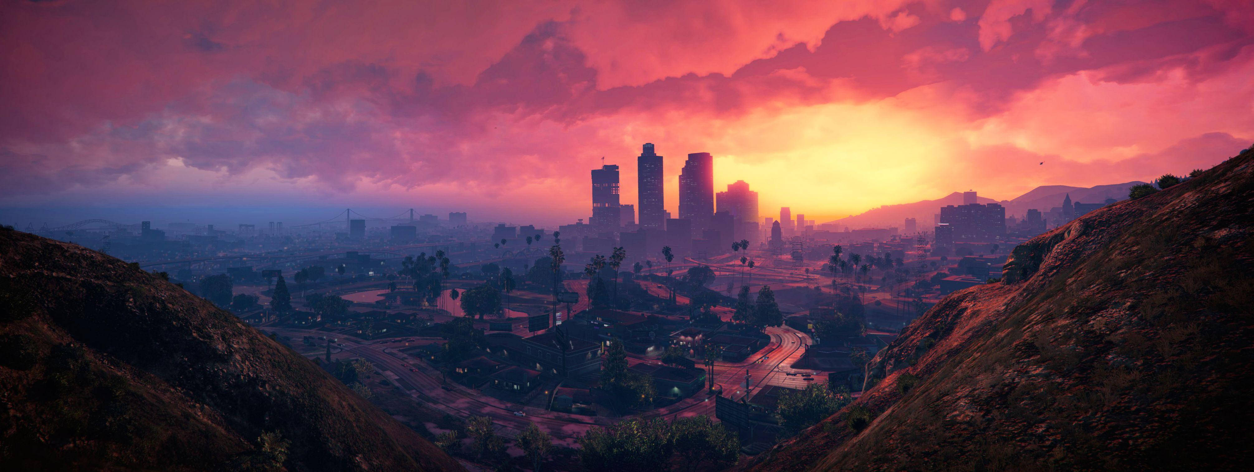 4K GTA 5 Лос-Сантос: городской горизонт Обои