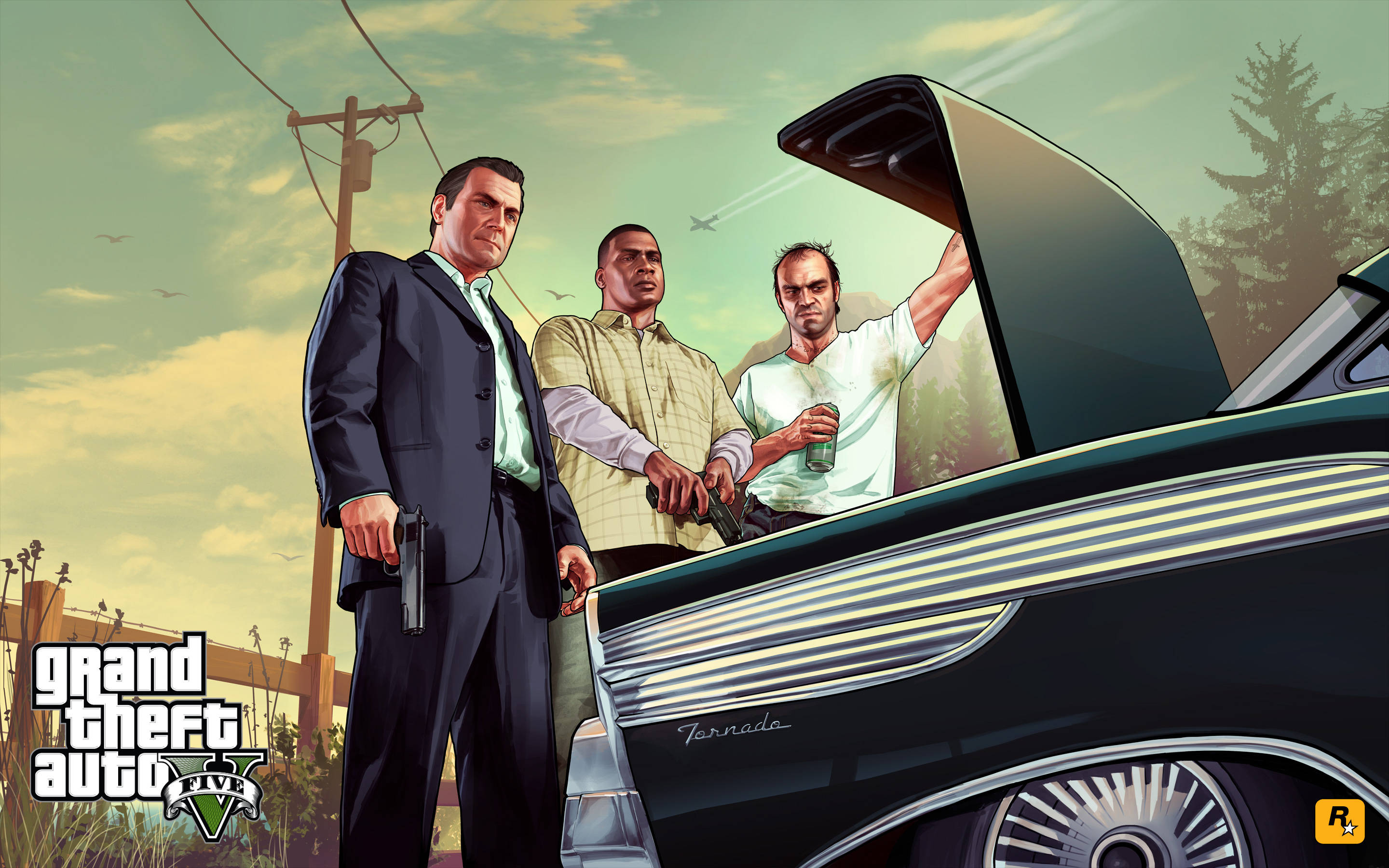 4K Персонажи GTA 5 осматривают капот Обои