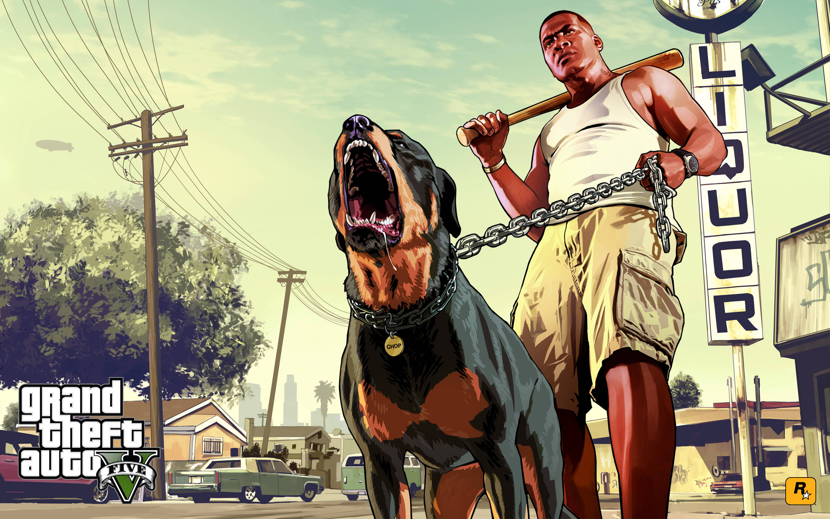 4K GTA 5 Франклин держит Чопа Обои