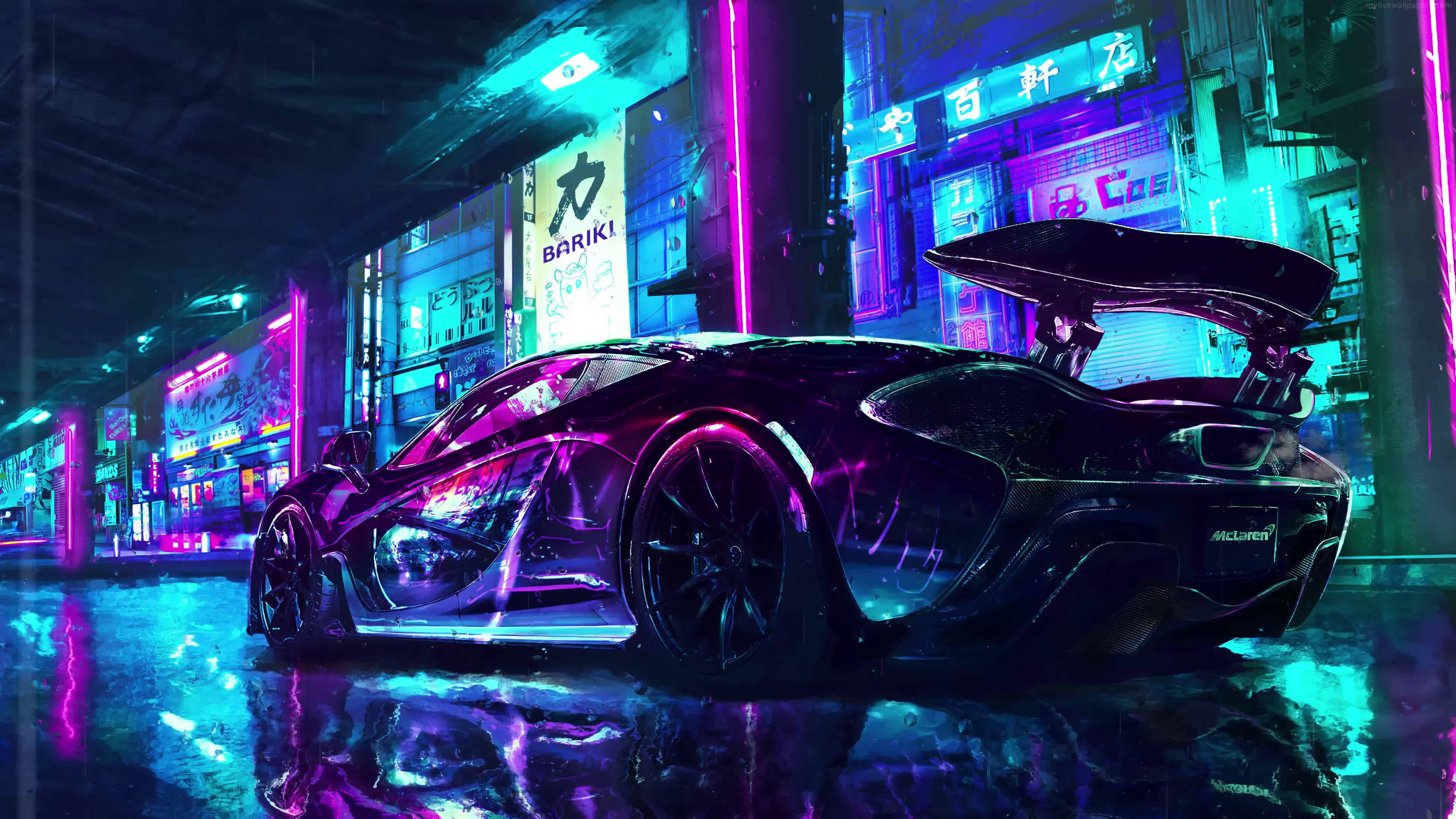 Автомобиль 4K McLaren Retro Wave Обои