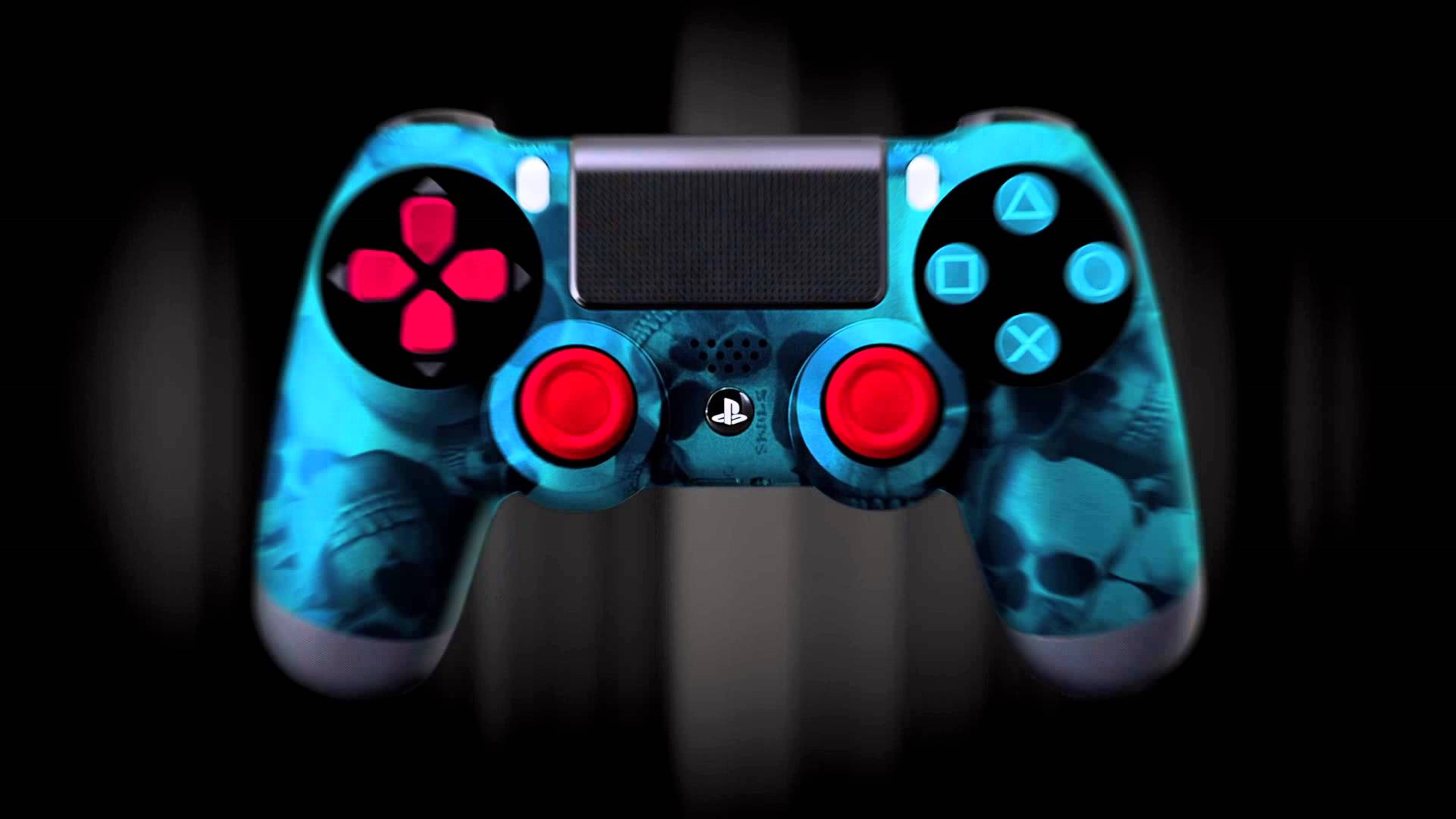 4K PS4 с неоновым черепом на корпусе Обои