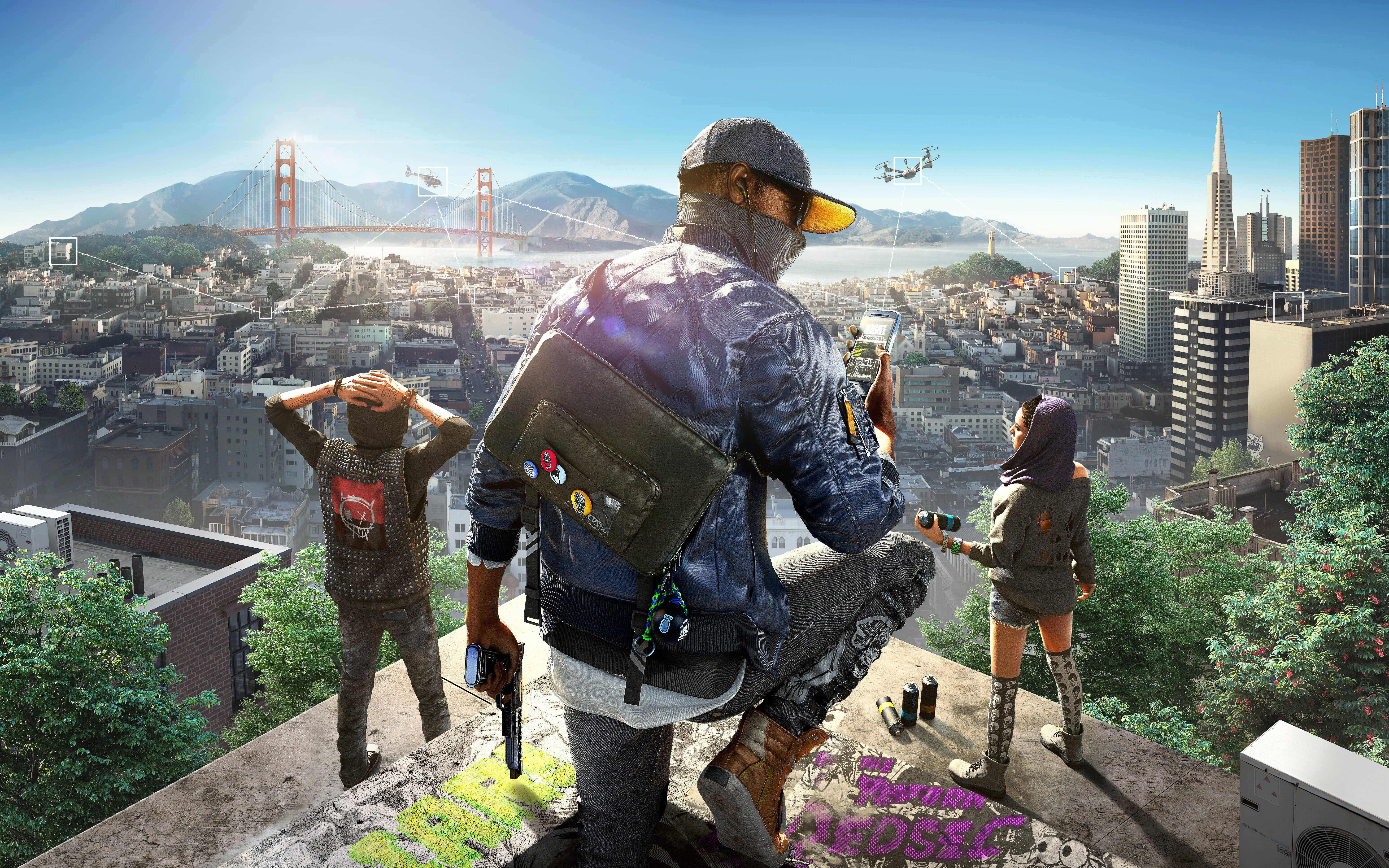 Захватывающее 4K изображение видеоигры Watch Dogs 2 Обои