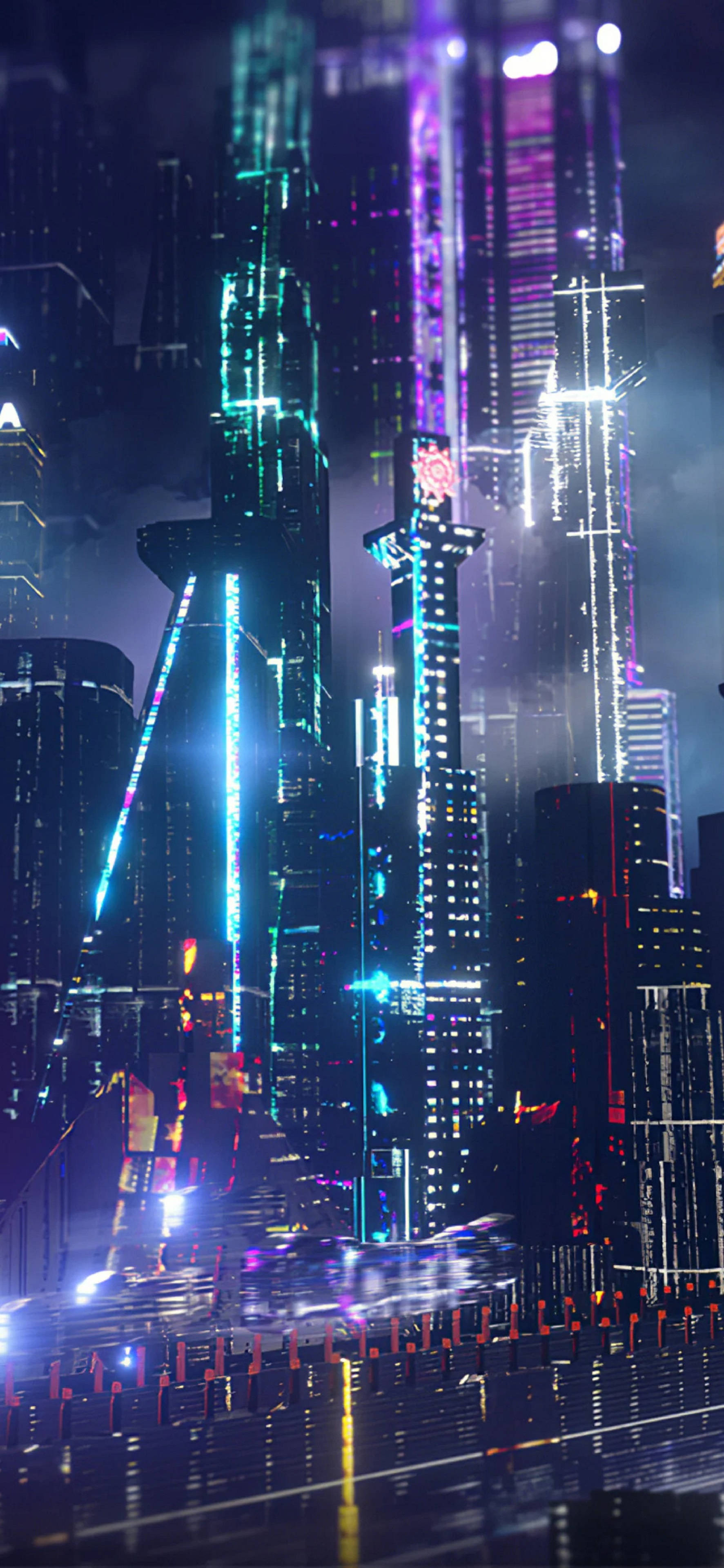 4K Неоновый iPhone Неоновый город здания Обои