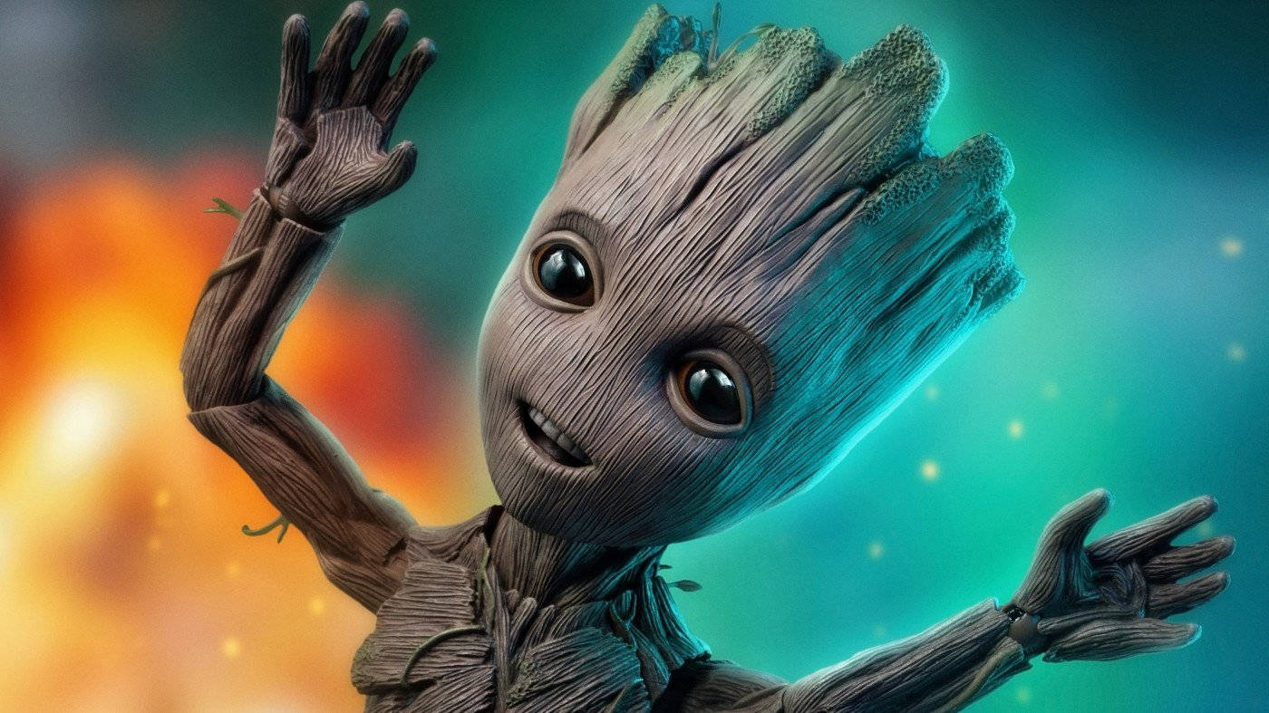 4K Стражи Галактики Малыш Грут падает Обои
