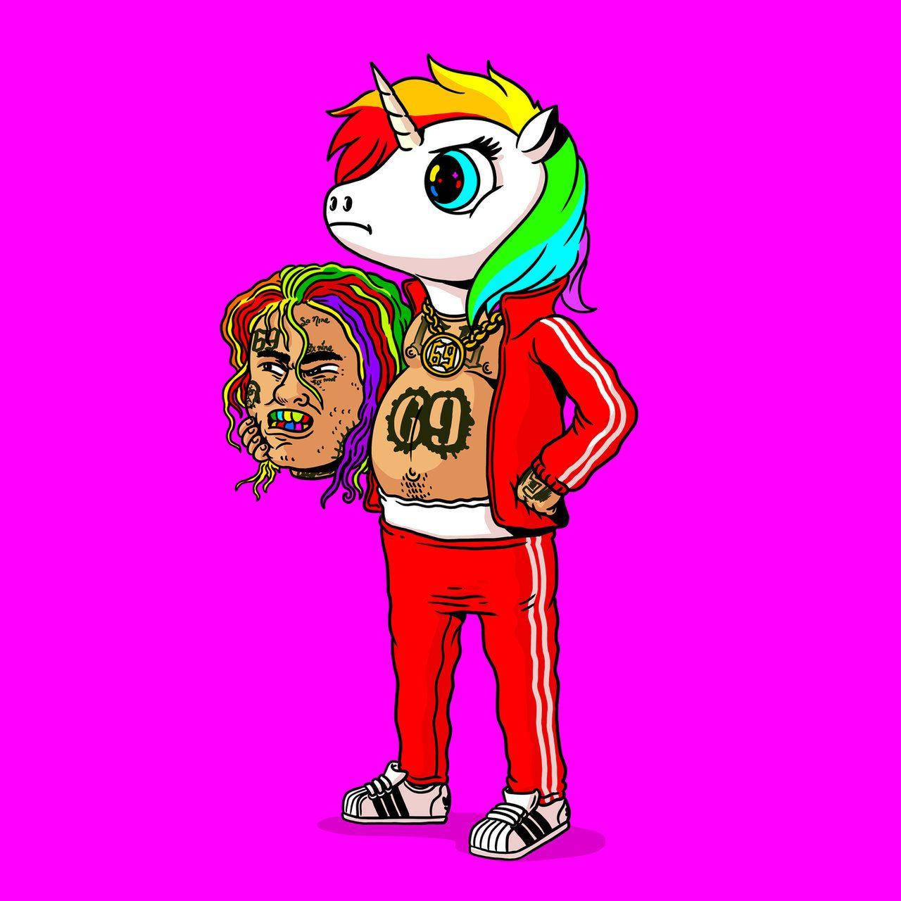 6ix9ine с радужным единорогом Обои