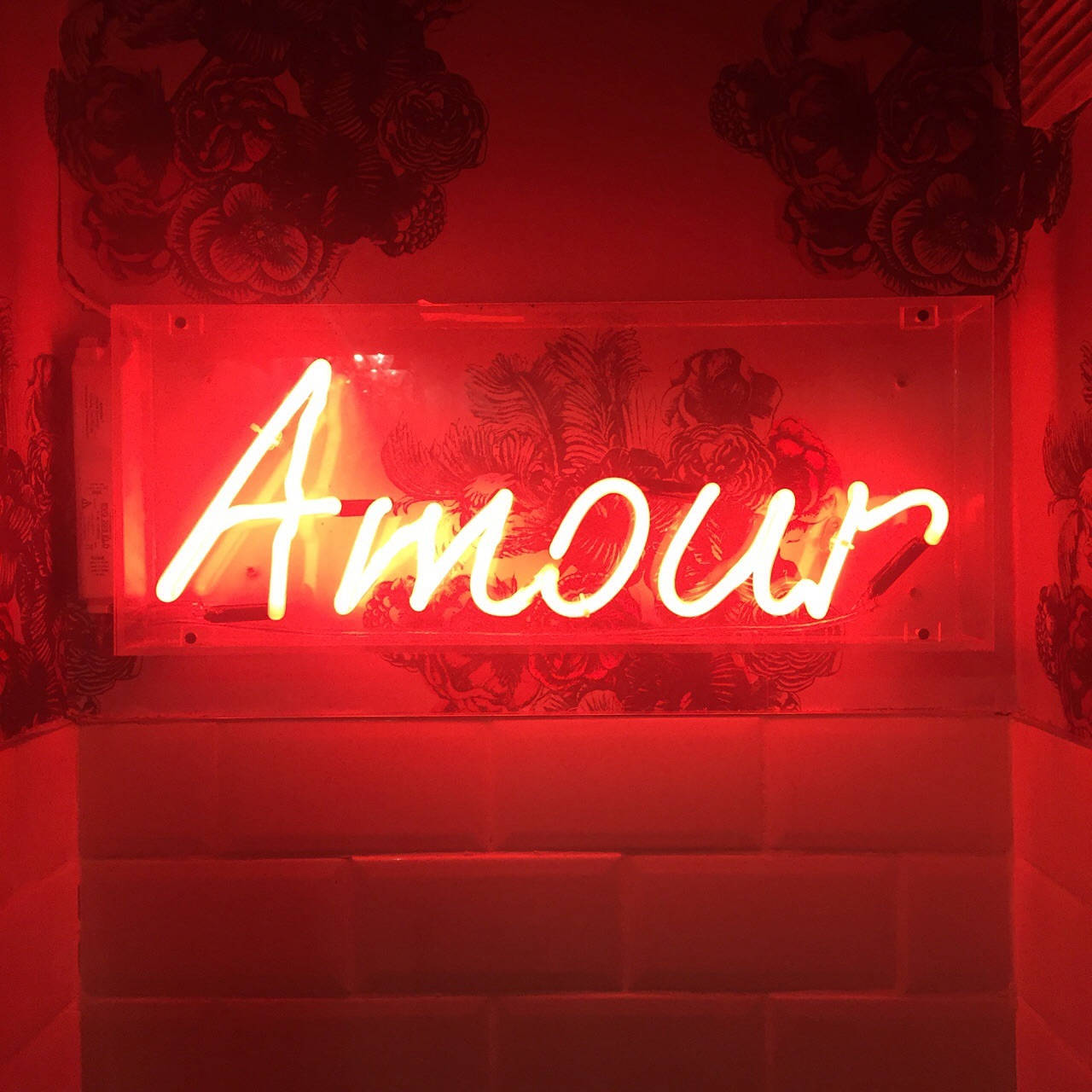 Красная неоновая эстетика Amour Обои