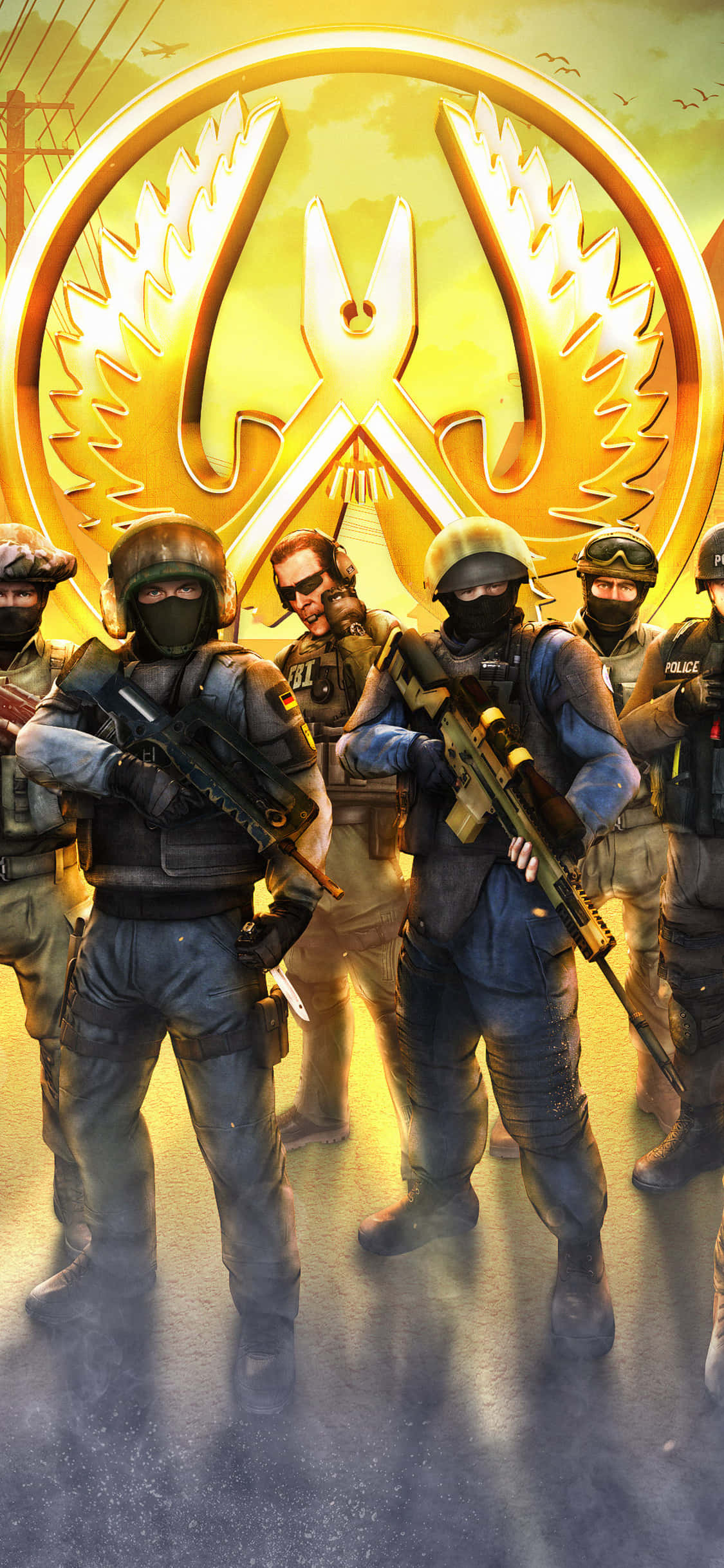 Android Counter-strike Global Offensive Контртеррористы с логотипом на фоне Обои
