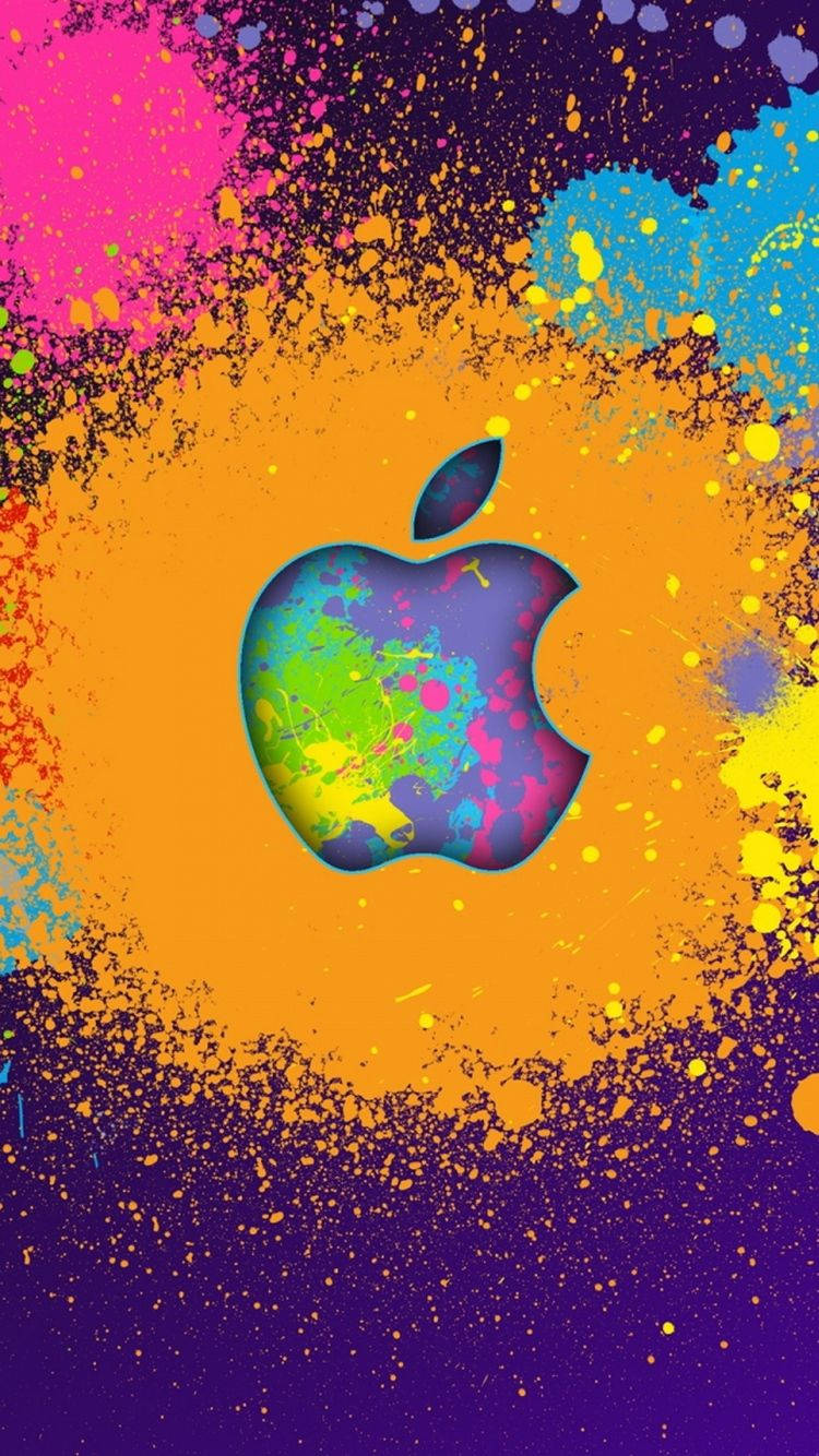 Цветные брызги арт логотип Apple iPhone Обои