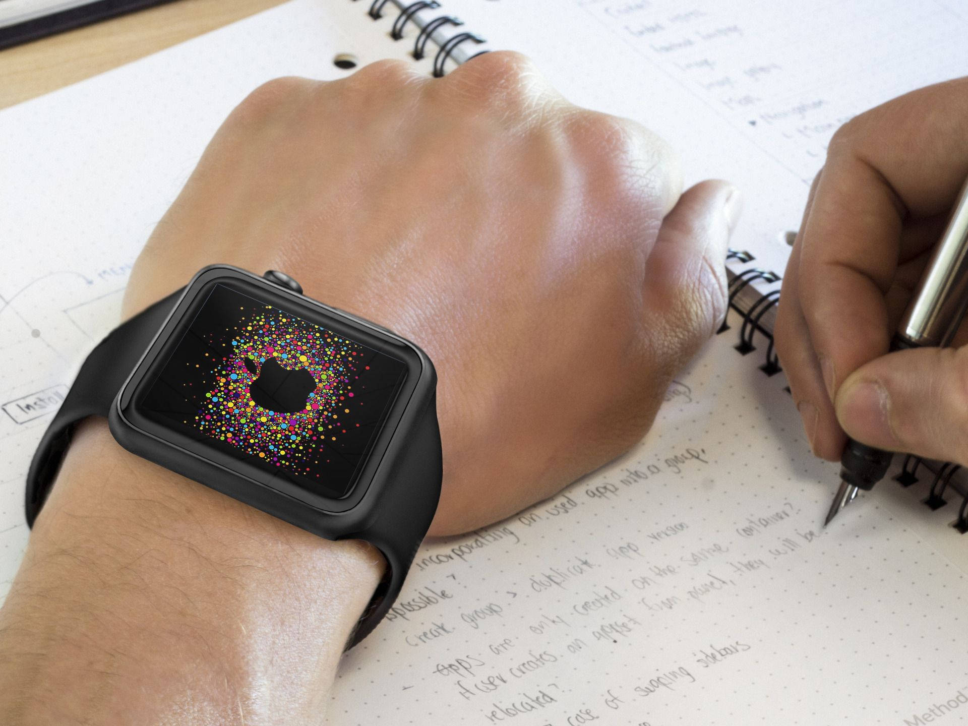 Apple Watch с черным силиконовым ремешком Обои
