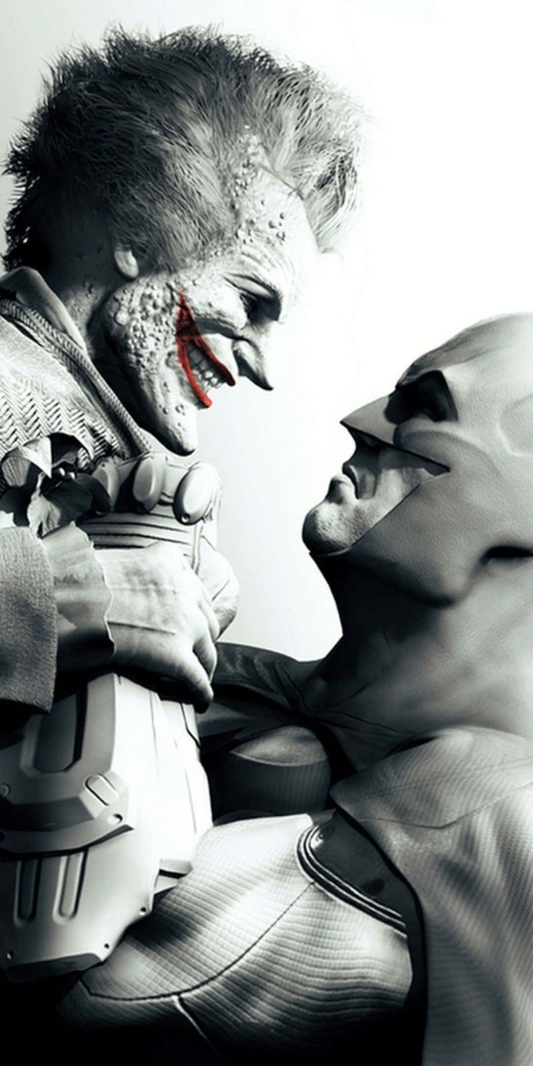 Джокер и Бэтмен из Arkham City в стиле Pixel 3, черно-белый фон Обои