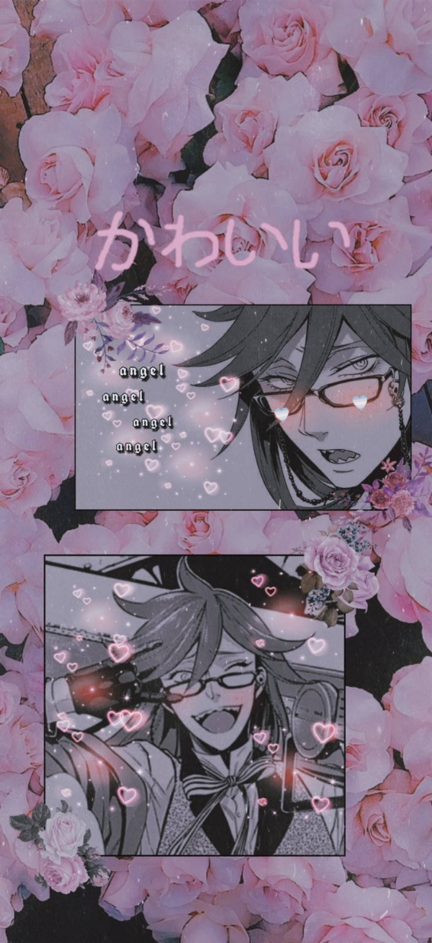 Black Butler розовая эстетика цветочный Грелль Обои