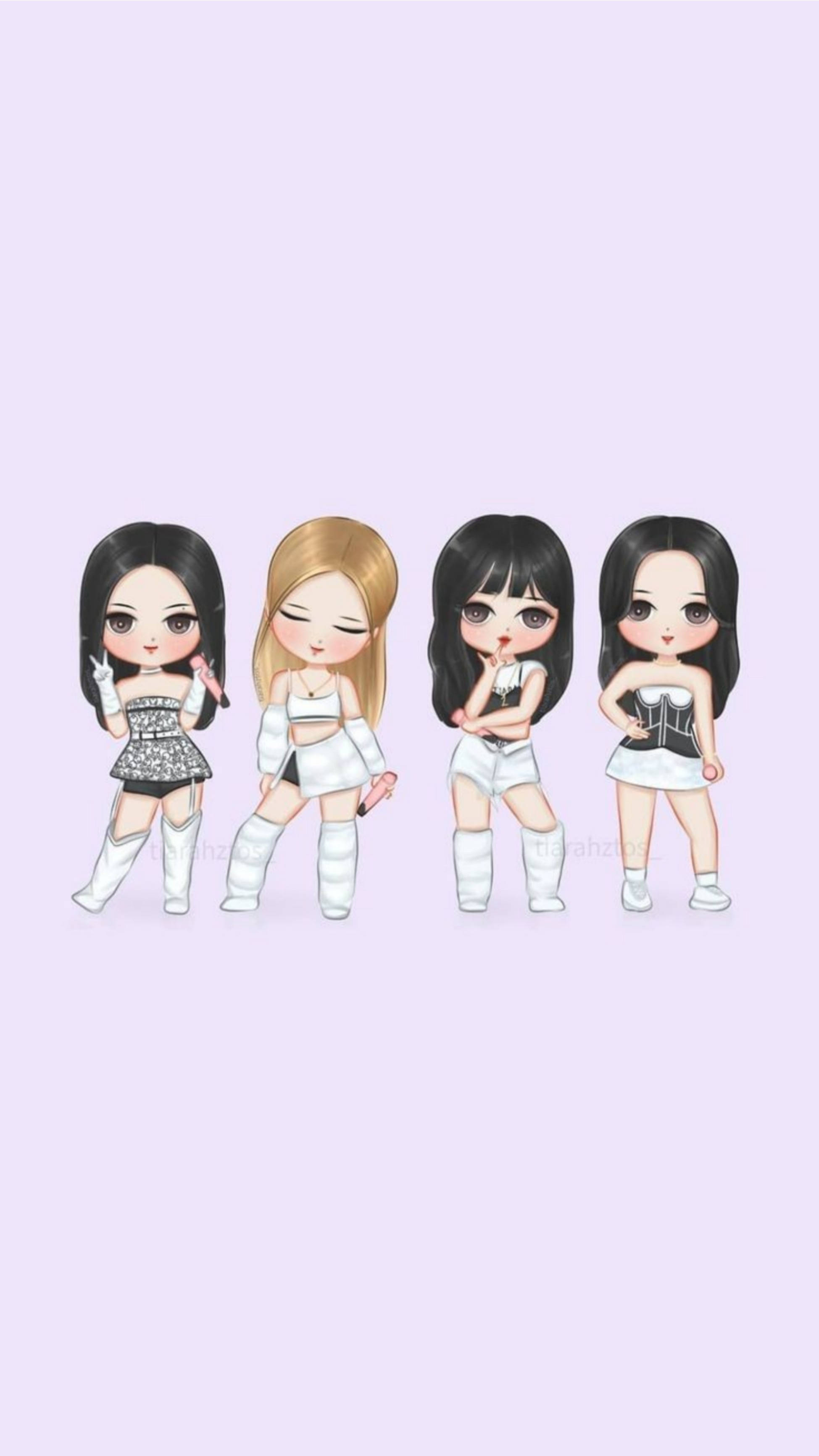 Blackpink в мультяшном стиле в белой одежде Обои