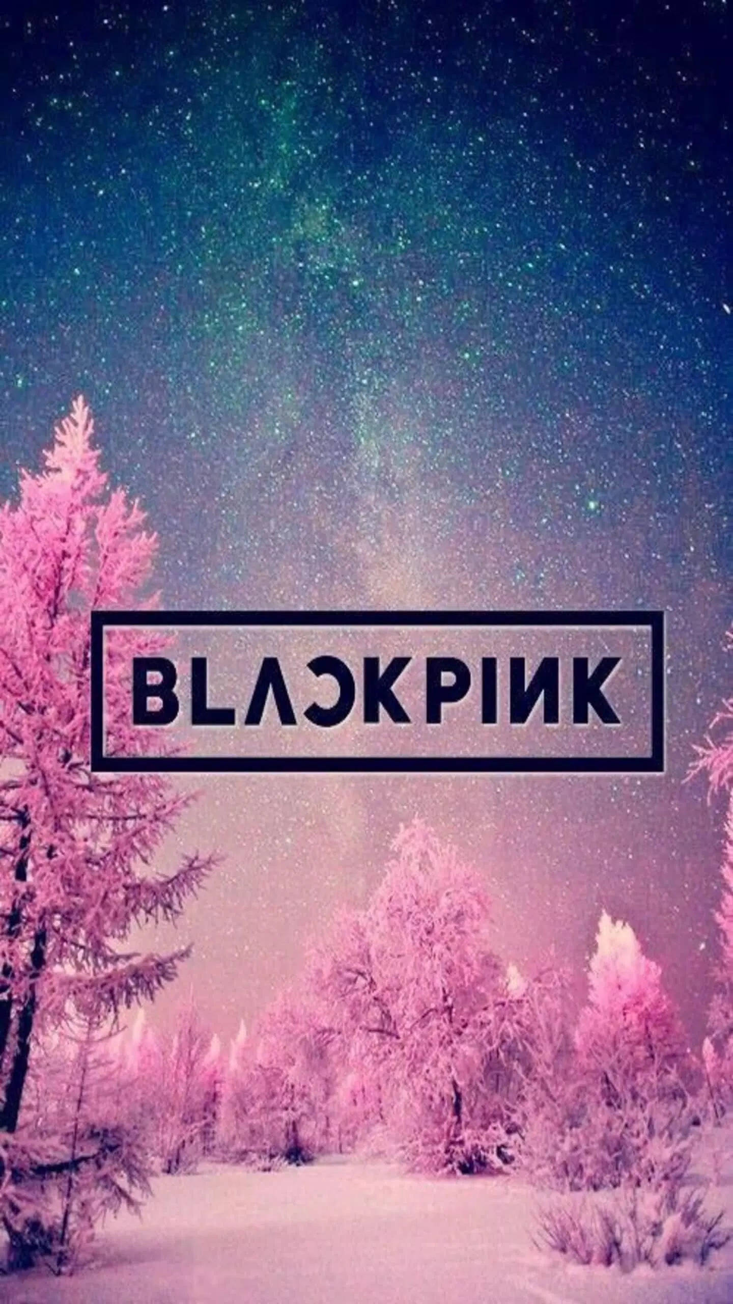 Логотип Blackpink над розовым заснеженным лесом Обои