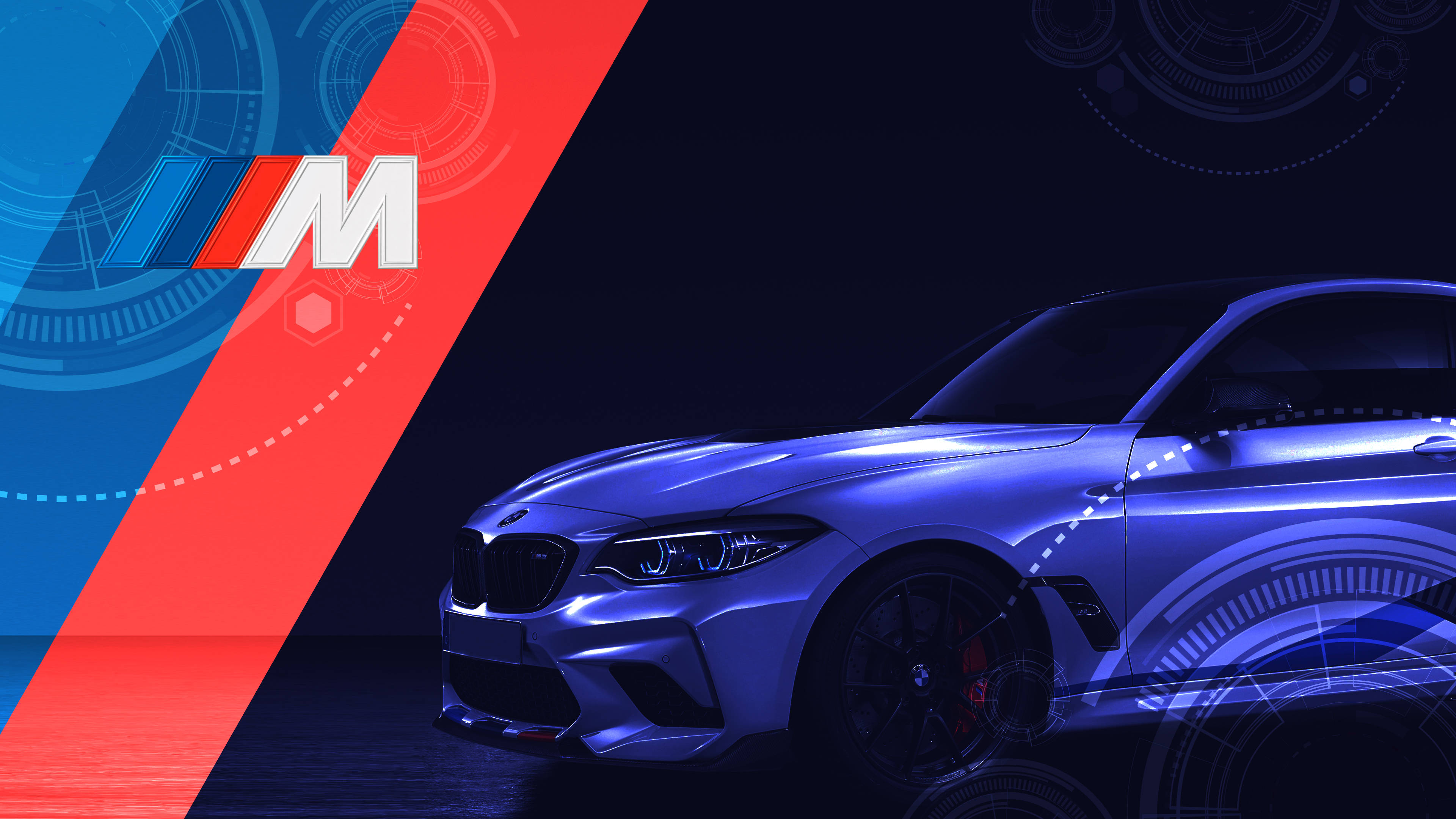 Логотип BMW M и автомобиль цвета индиго Обои