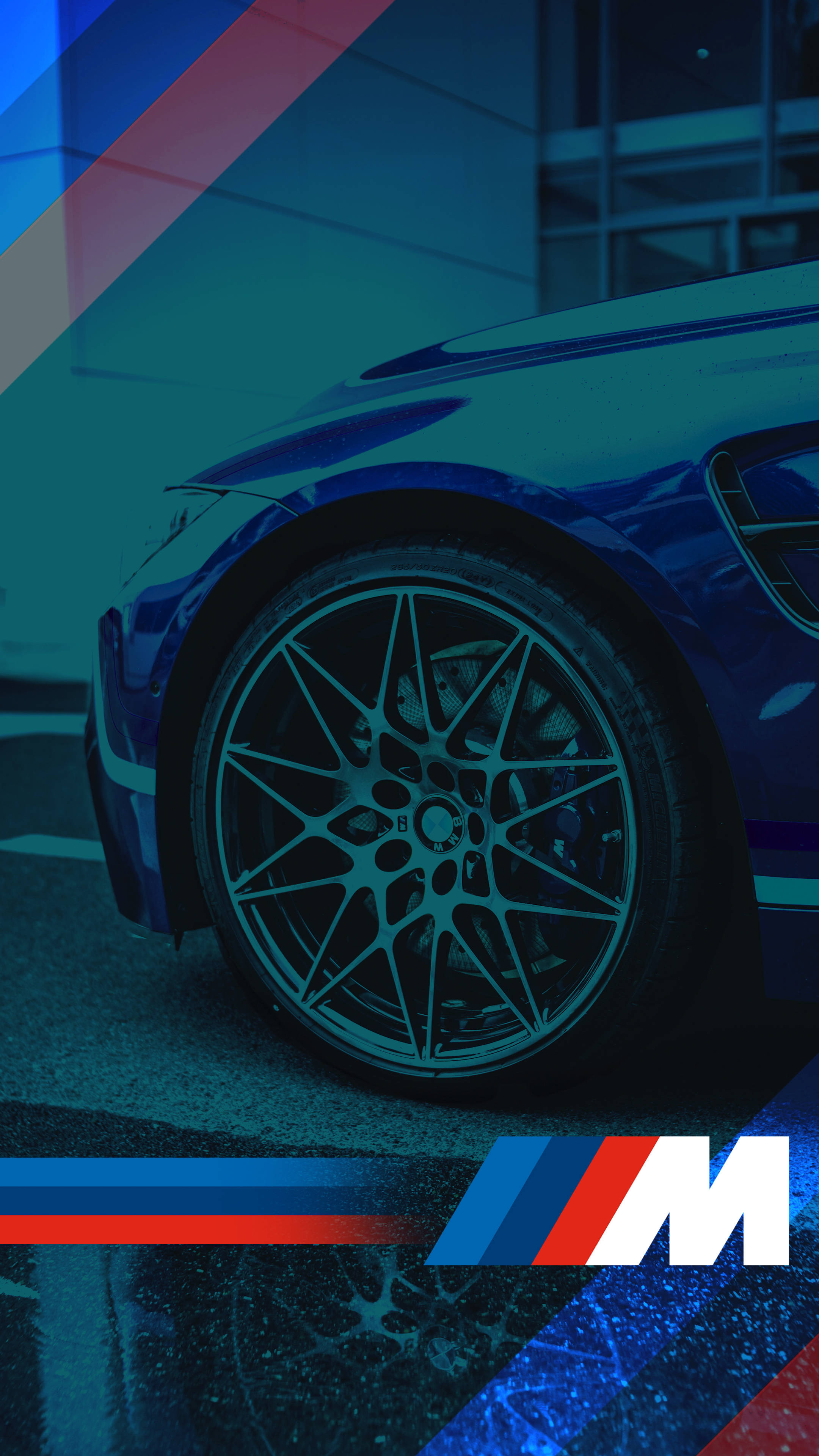 Синяя автомобильная шина с логотипом BMW M Обои