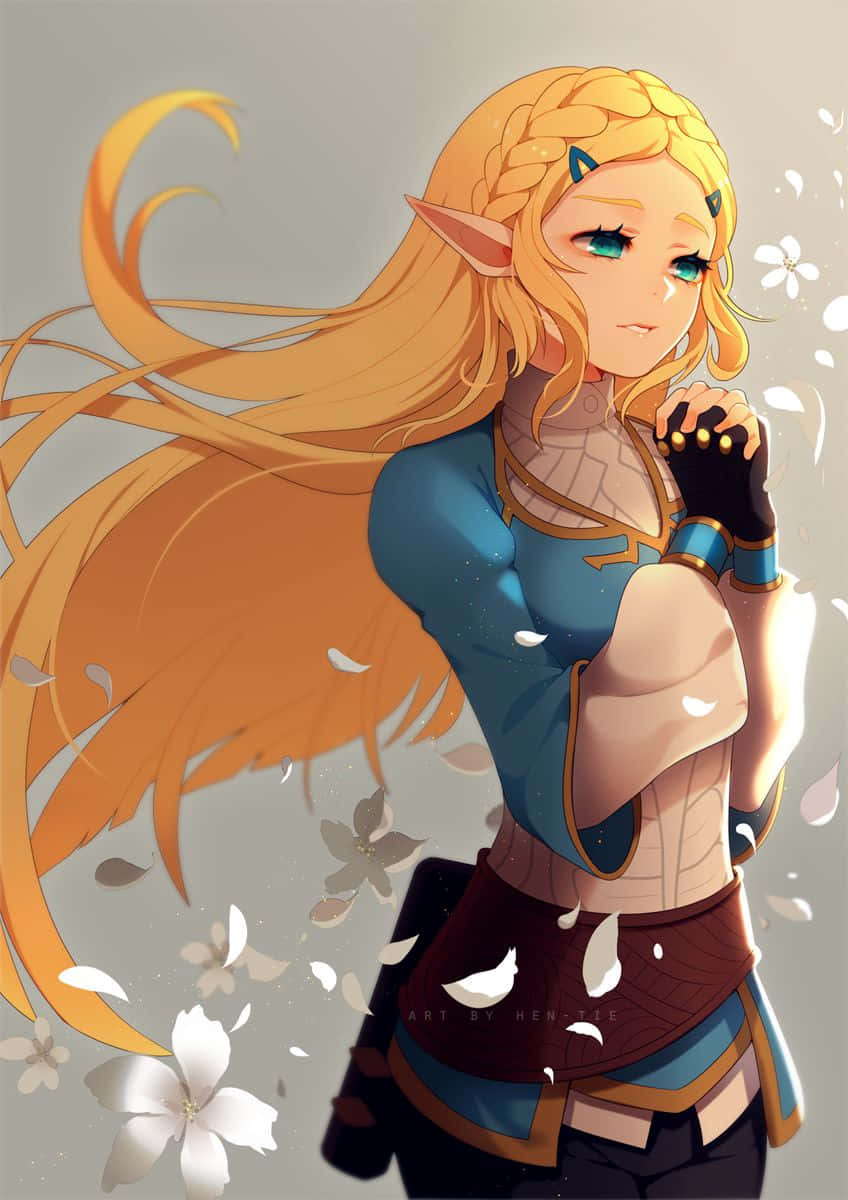 Принцесса Зельда BOTW фанарт с цветами Обои