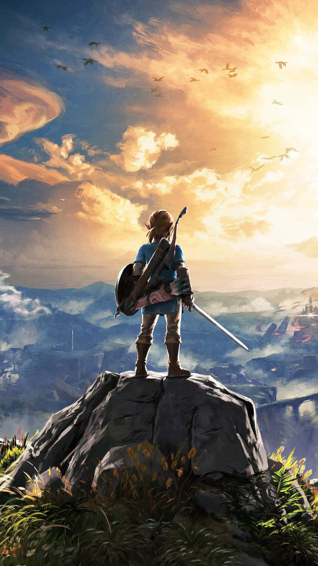 Зельда BOTW Линк стоит на скале Обои