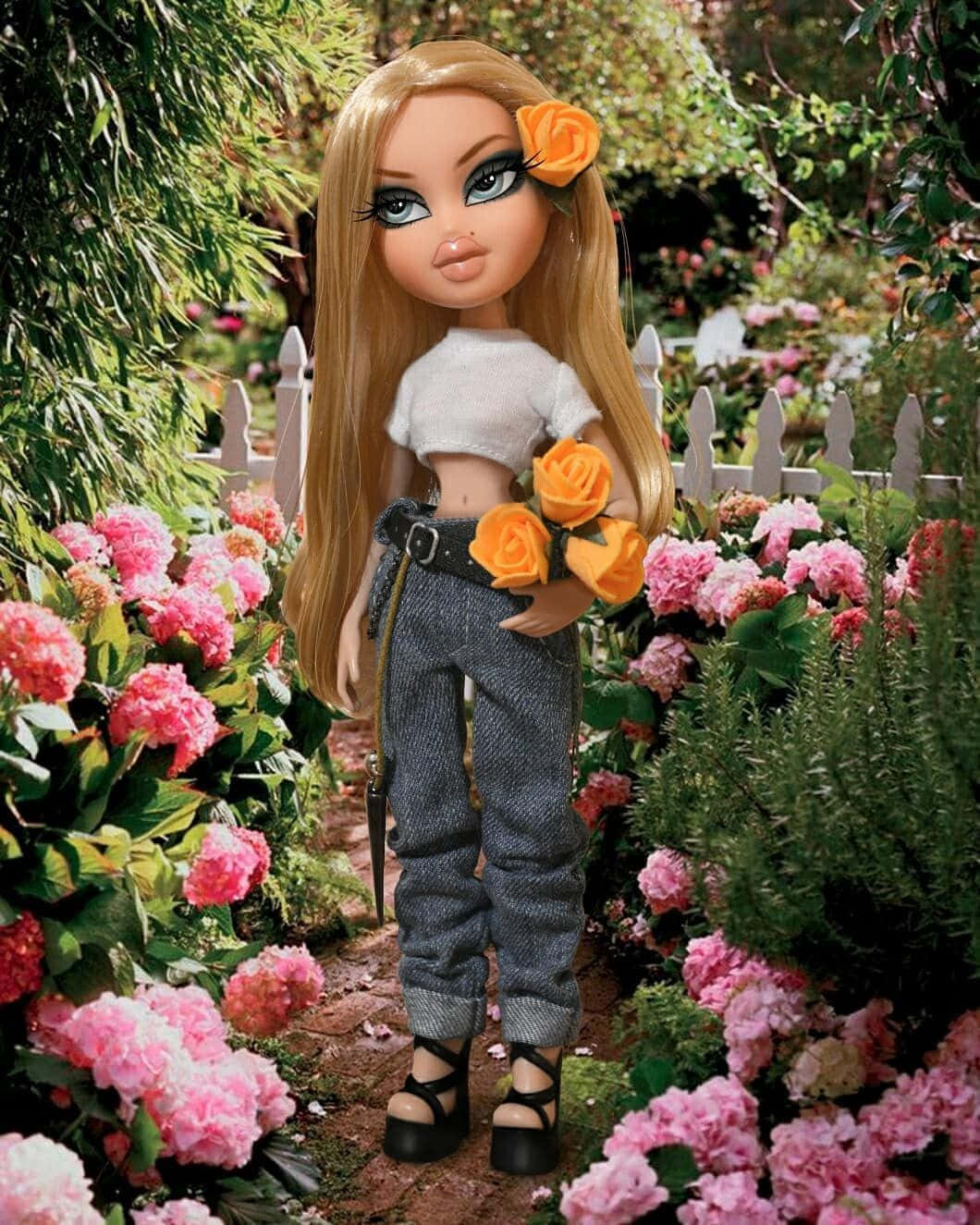 Эстетичная кукла Bratz в саду Обои