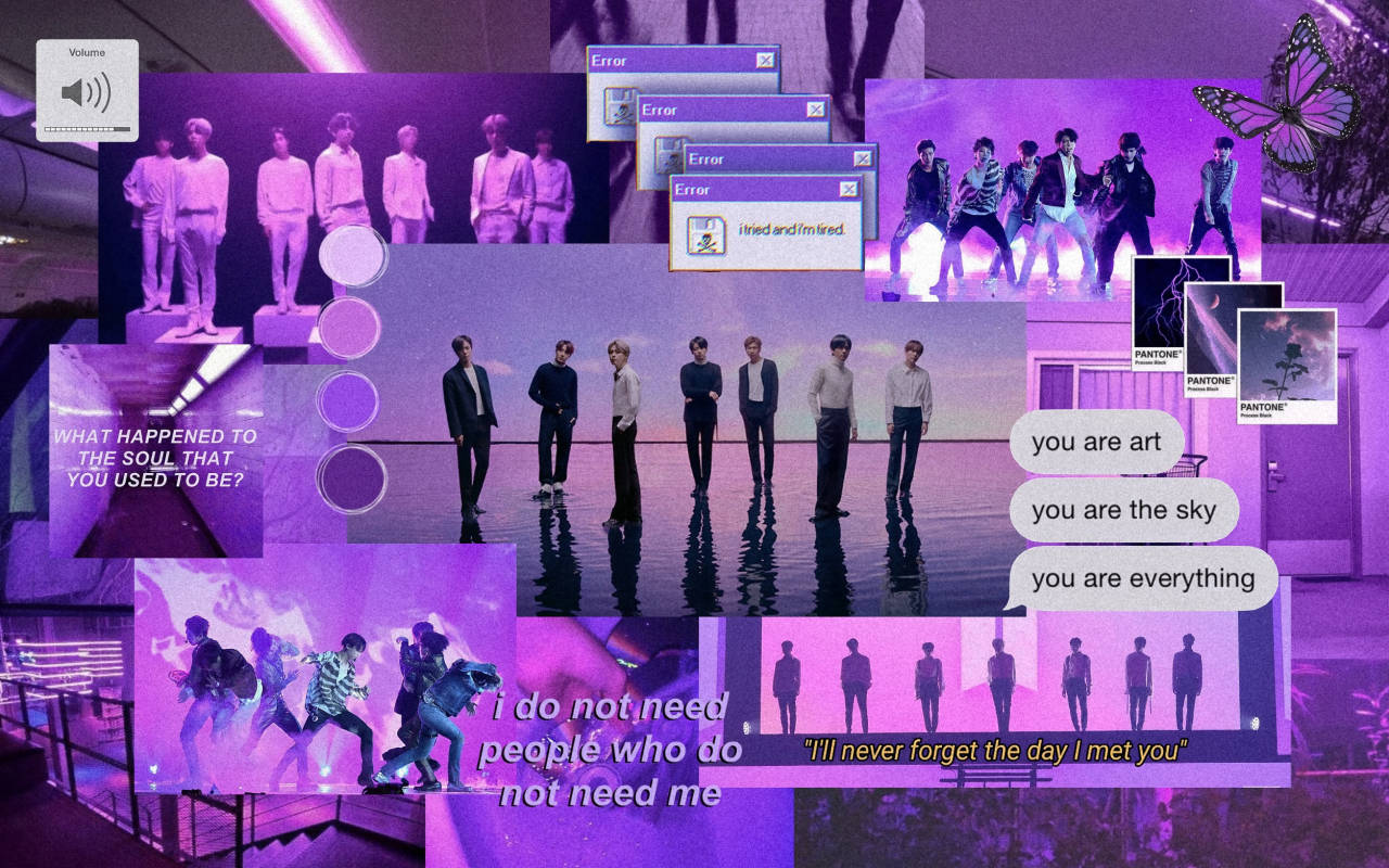 Эстетичный фиолетовый коллаж BTS Обои