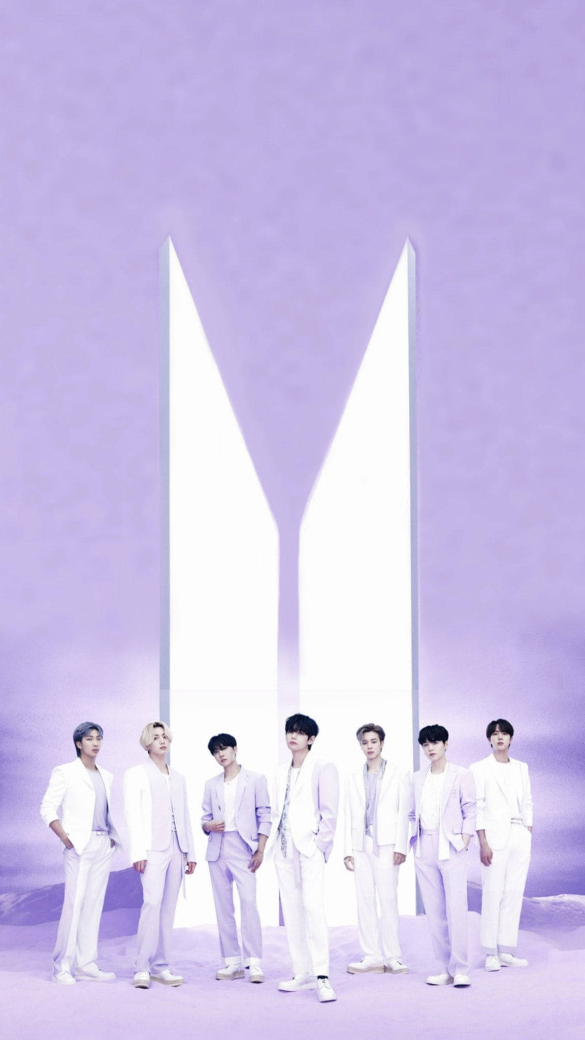 BTS в белых костюмах фиолетовая эстетика Обои