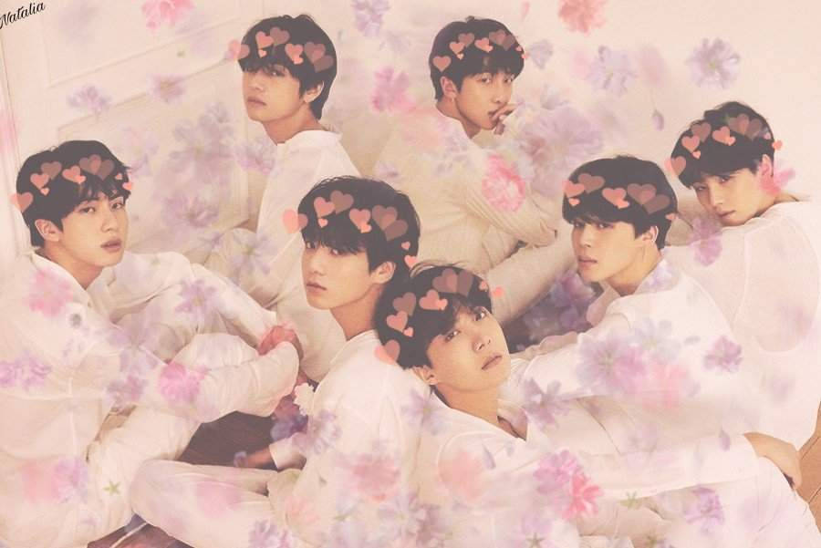 Милые BTS группа с мечтательными сердечками фотосессия Обои
