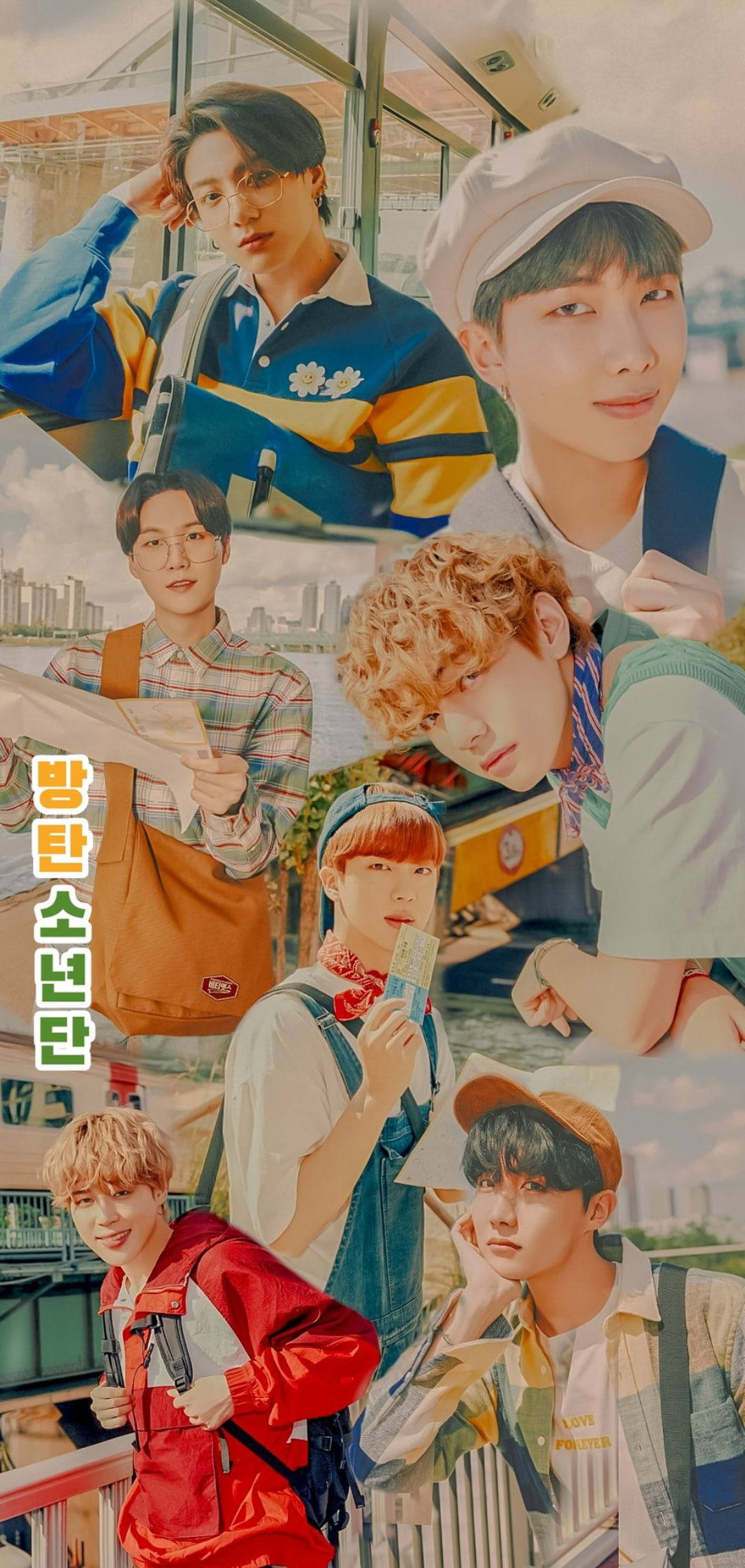 Милый ретро-коллаж для экрана блокировки BTS Обои