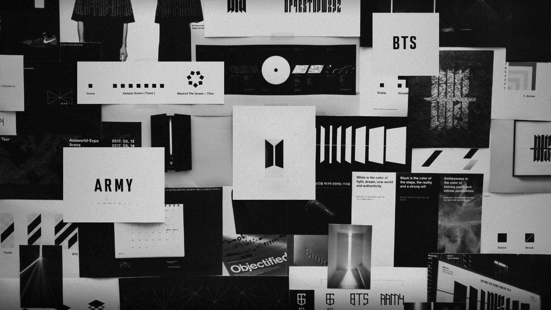 Черная эстетика BTS: коллаж с логотипами Обои